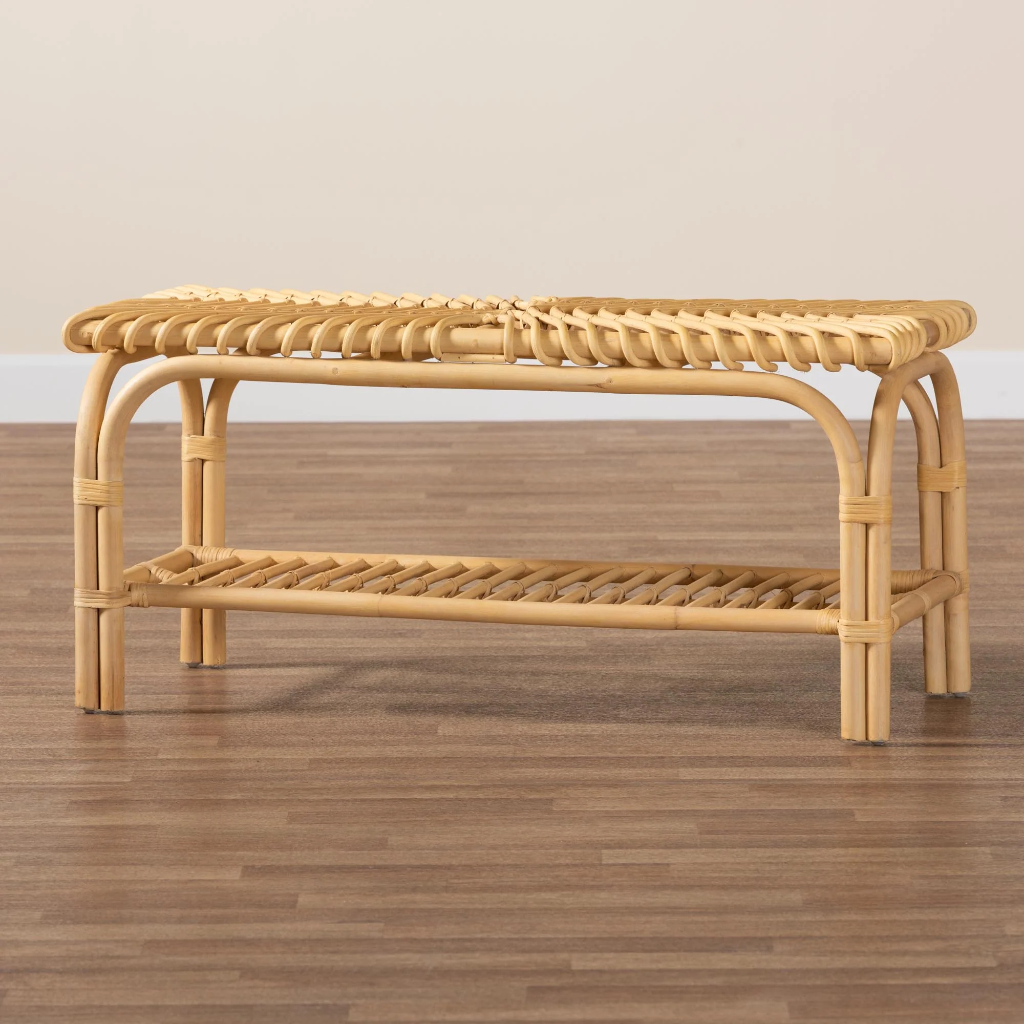Baxton Studio bali & pari Himari Modern Bohemian Natural Brown Rattan Accent Bench - Image 8