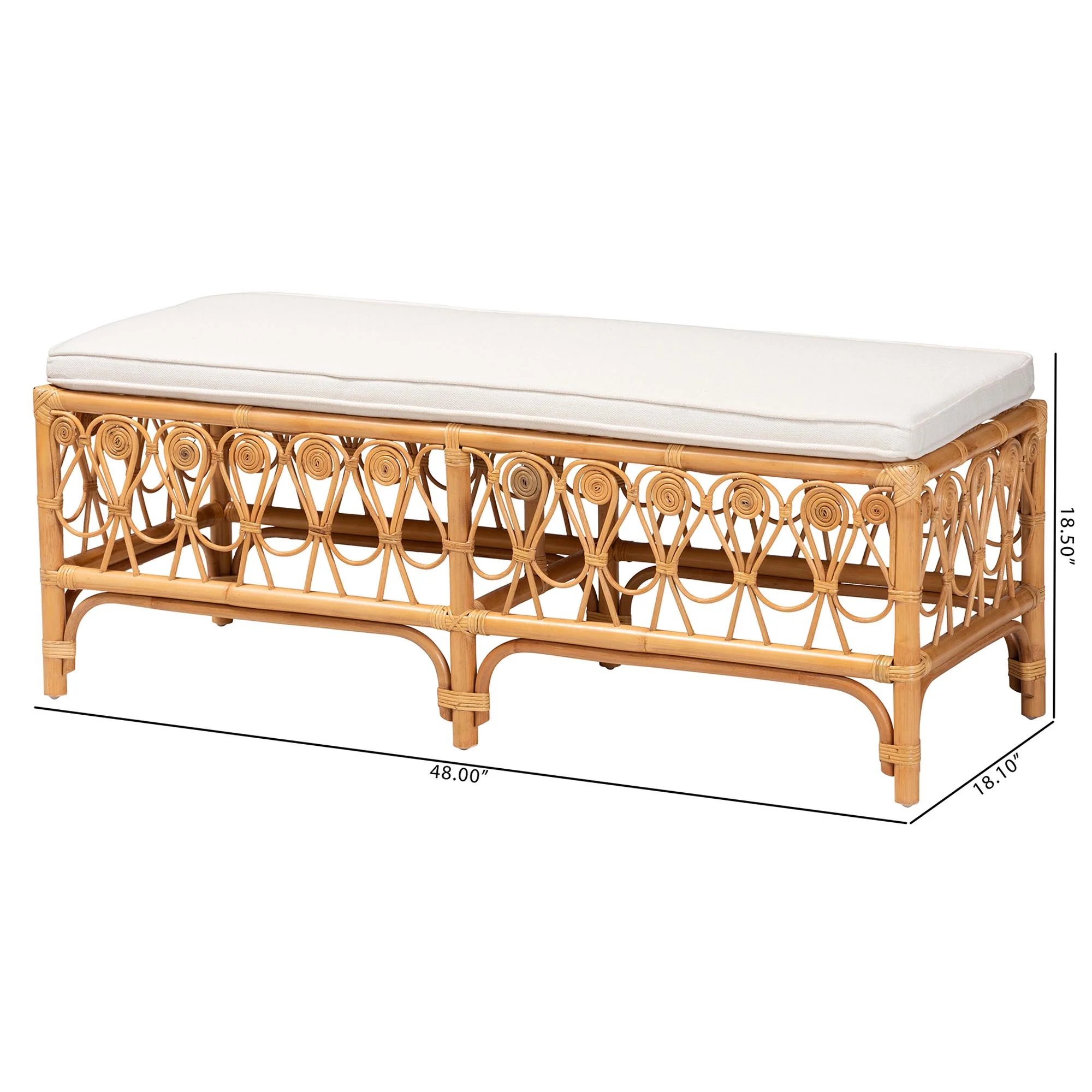 Baxton Studio bali & pari Ibiza Modern bohemian Natural Brown Rattan Bench - Image 8