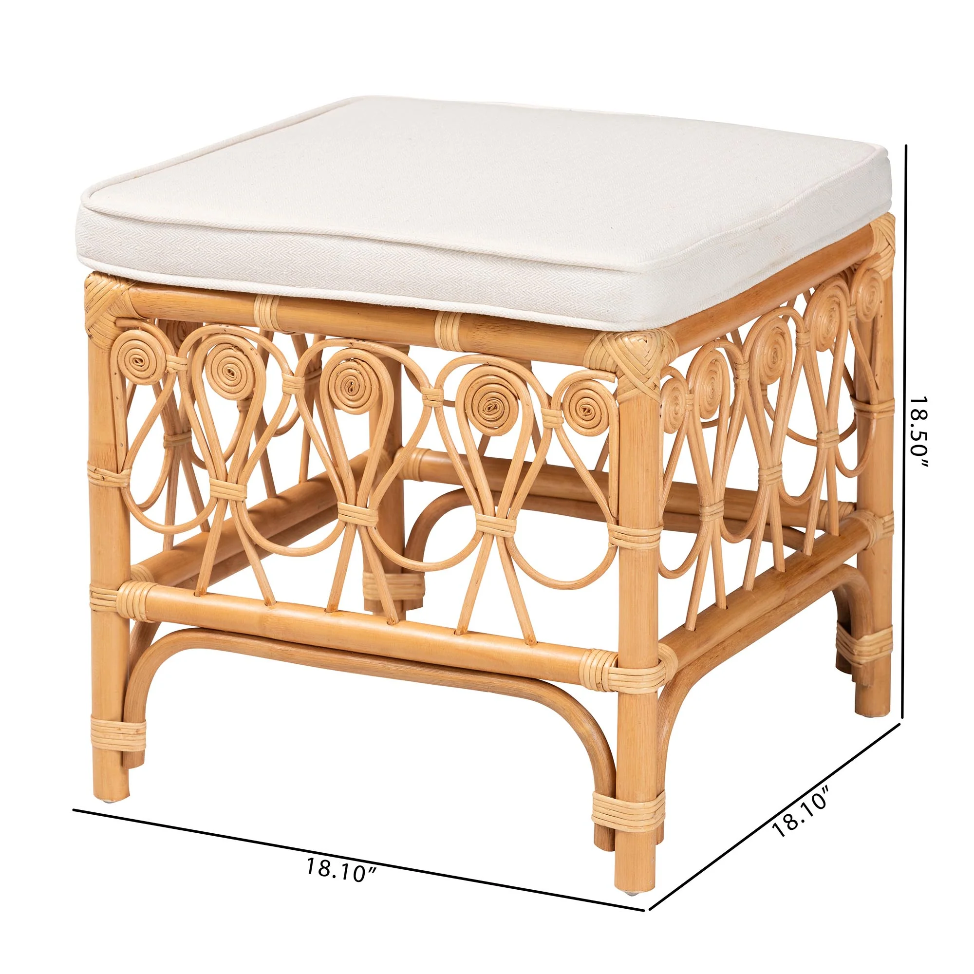 Baxton Studio bali & pari Ibiza Modern bohemian Natural Brown Rattan Footstool - Image 2