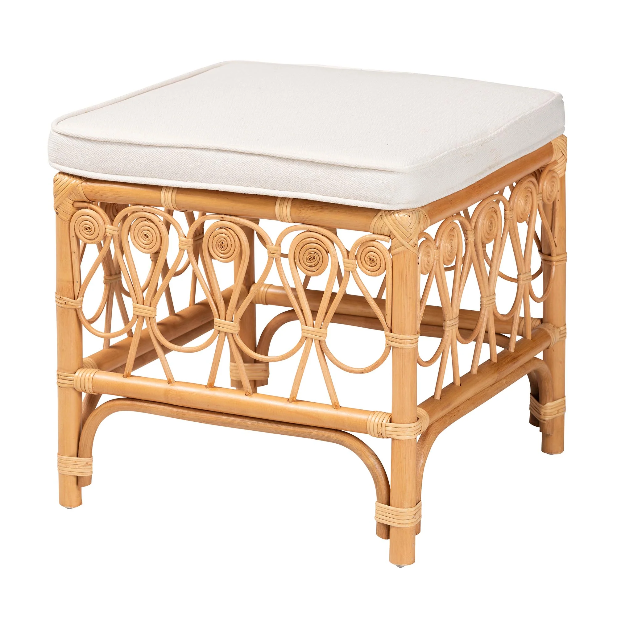Baxton Studio bali & pari Ibiza Modern bohemian Natural Brown Rattan Footstool - Image 3