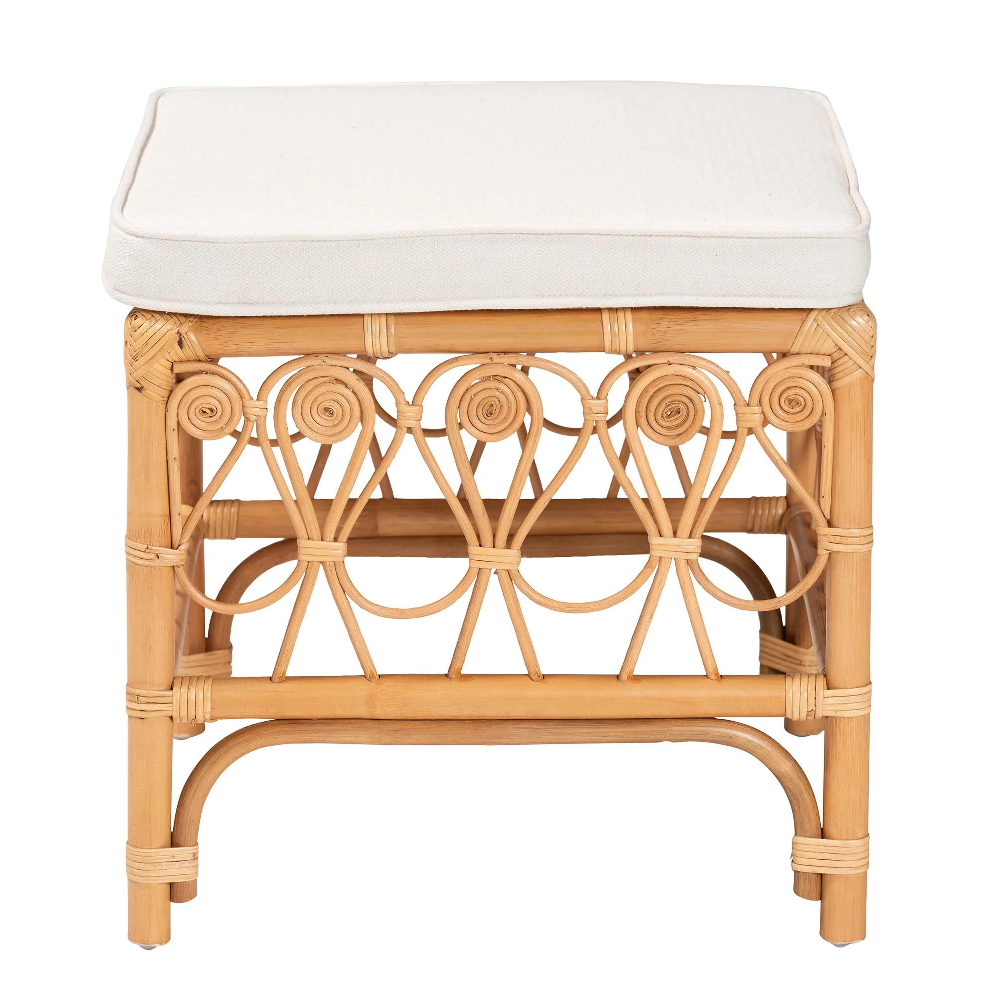 Baxton Studio bali & pari Ibiza Modern bohemian Natural Brown Rattan Footstool - Image 4