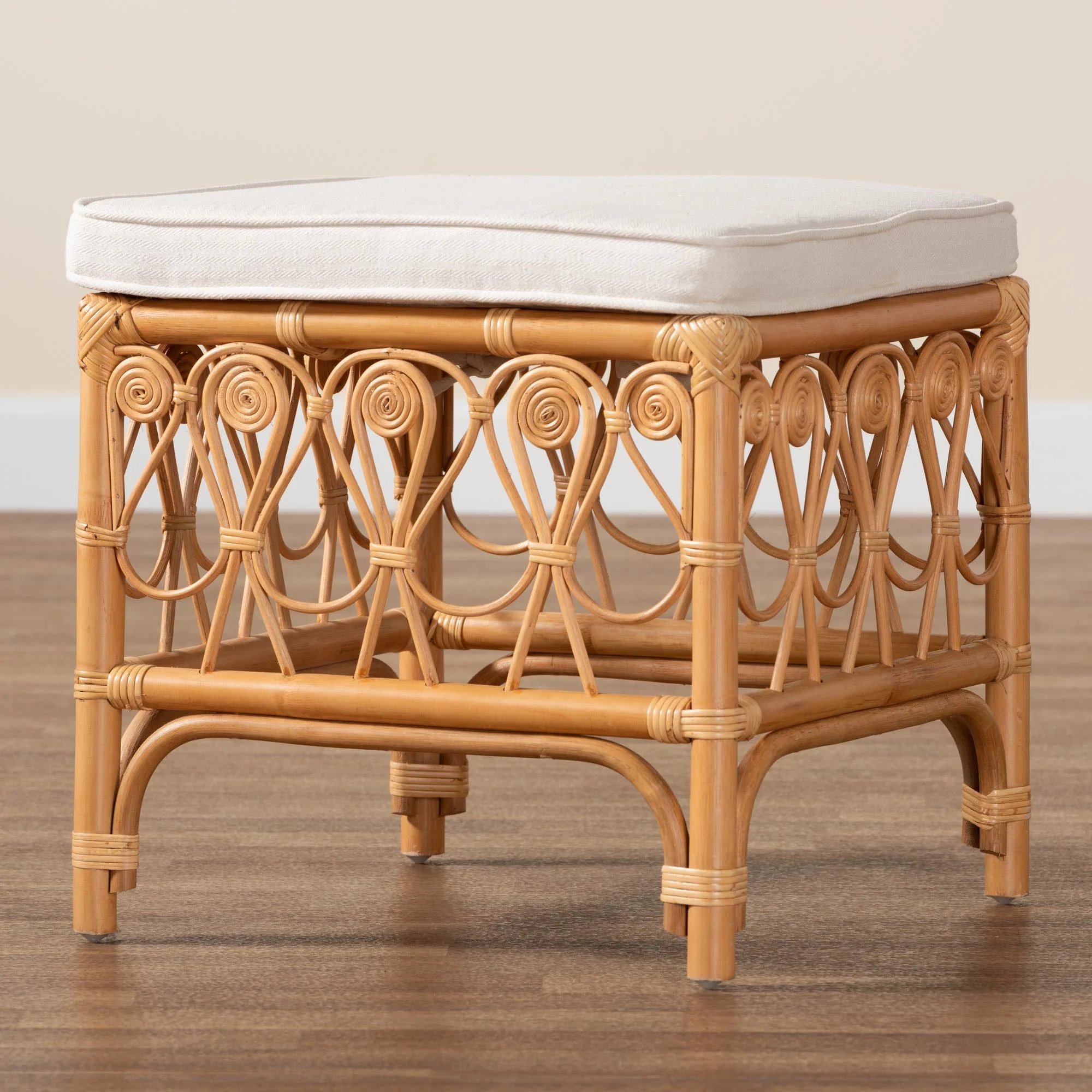 Baxton Studio bali & pari Ibiza Modern bohemian Natural Brown Rattan Footstool - Image 8