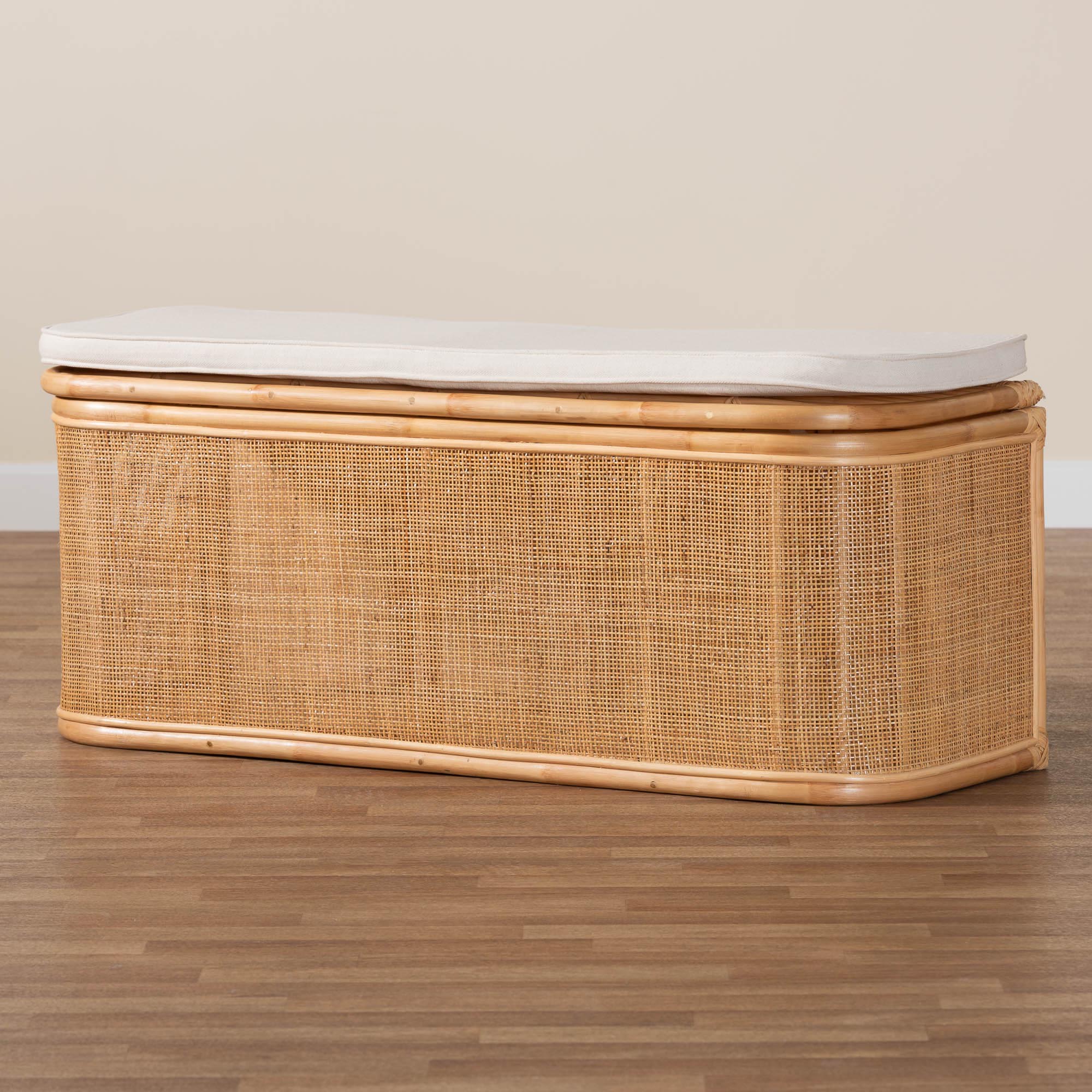 Baxton Studio bali & pari Ishana Bohemian Natural Rattan Storage Bench - Image 10
