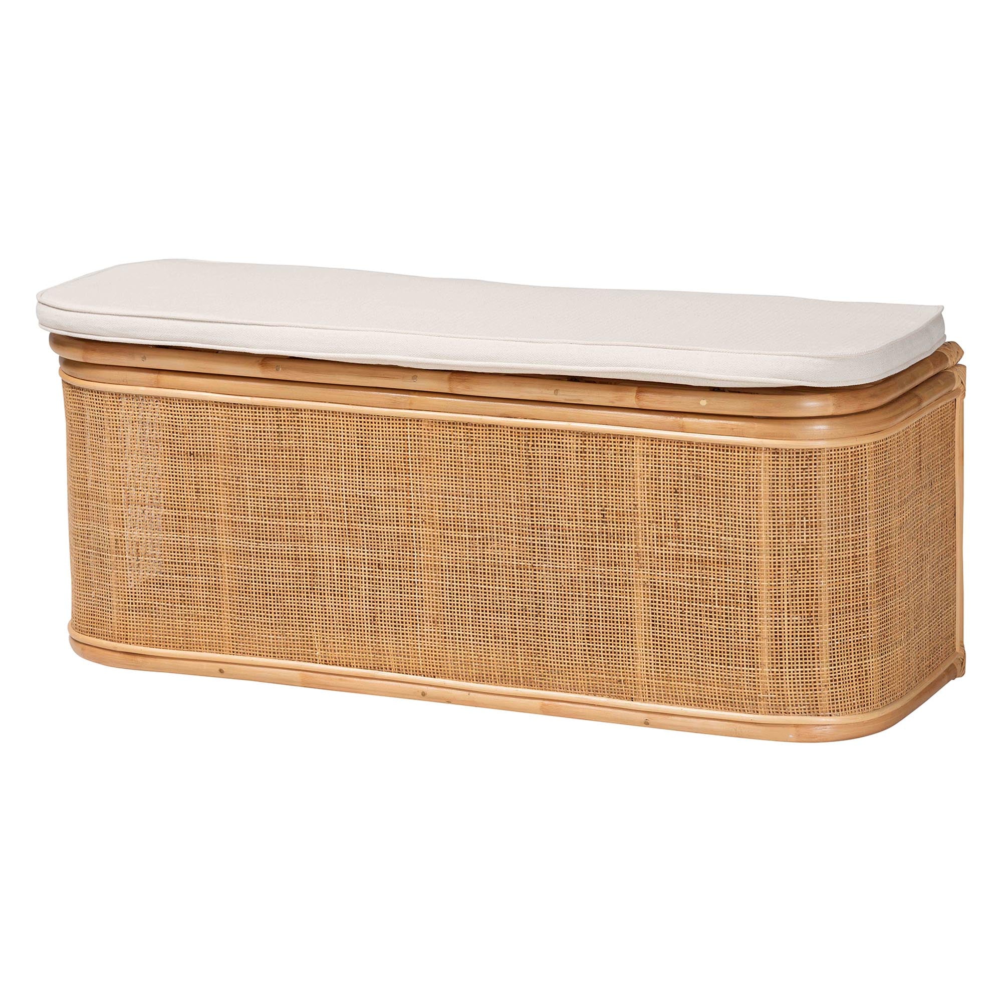 Baxton Studio bali & pari Ishana Bohemian Natural Rattan Storage Bench - Image 2