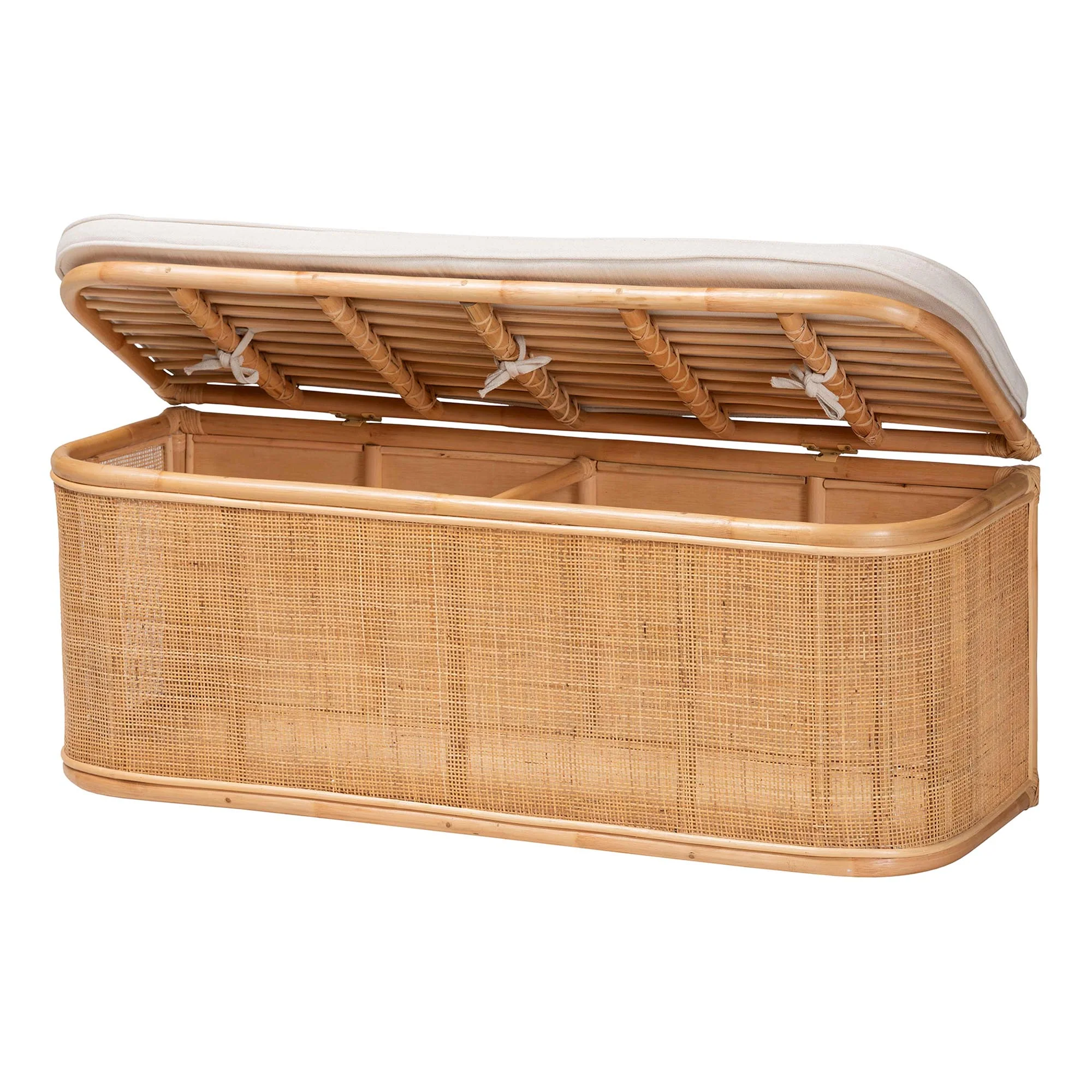 Baxton Studio bali & pari Ishana Bohemian Natural Rattan Storage Bench - Image 3