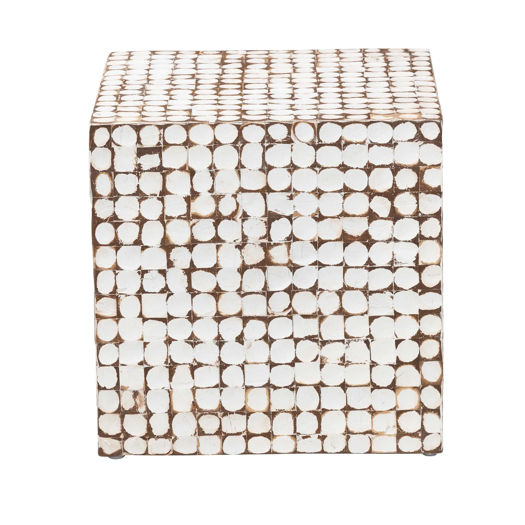 Baxton Studio bali & pari Janella Bohemian Sky Blue Coconut Shell and Acacia Wood End Table - Image 12