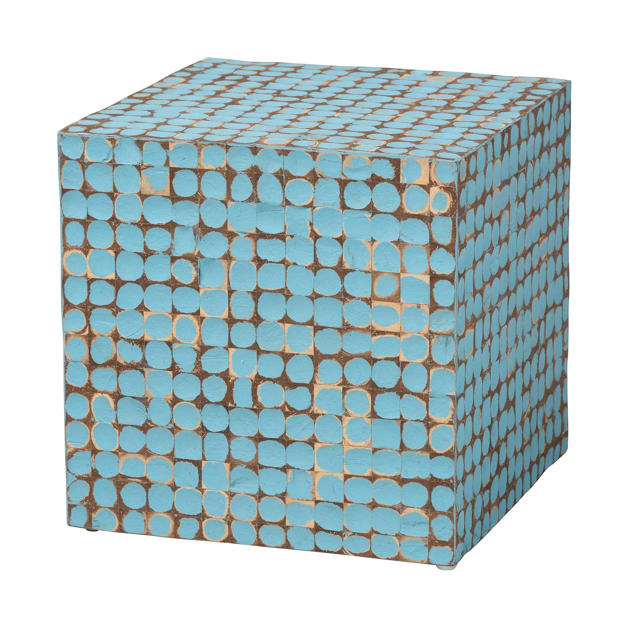Baxton Studio bali & pari Janella Bohemian Sky Blue Coconut Shell and Acacia Wood End Table - Image 3