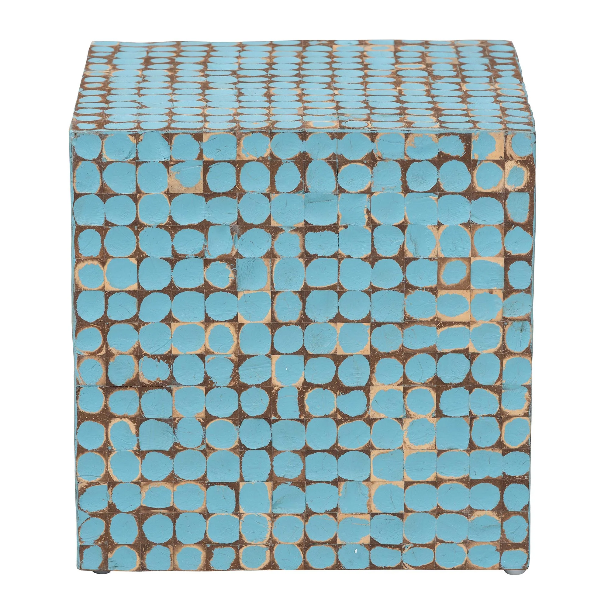 Baxton Studio bali & pari Janella Bohemian Sky Blue Coconut Shell and Acacia Wood End Table - Image 4