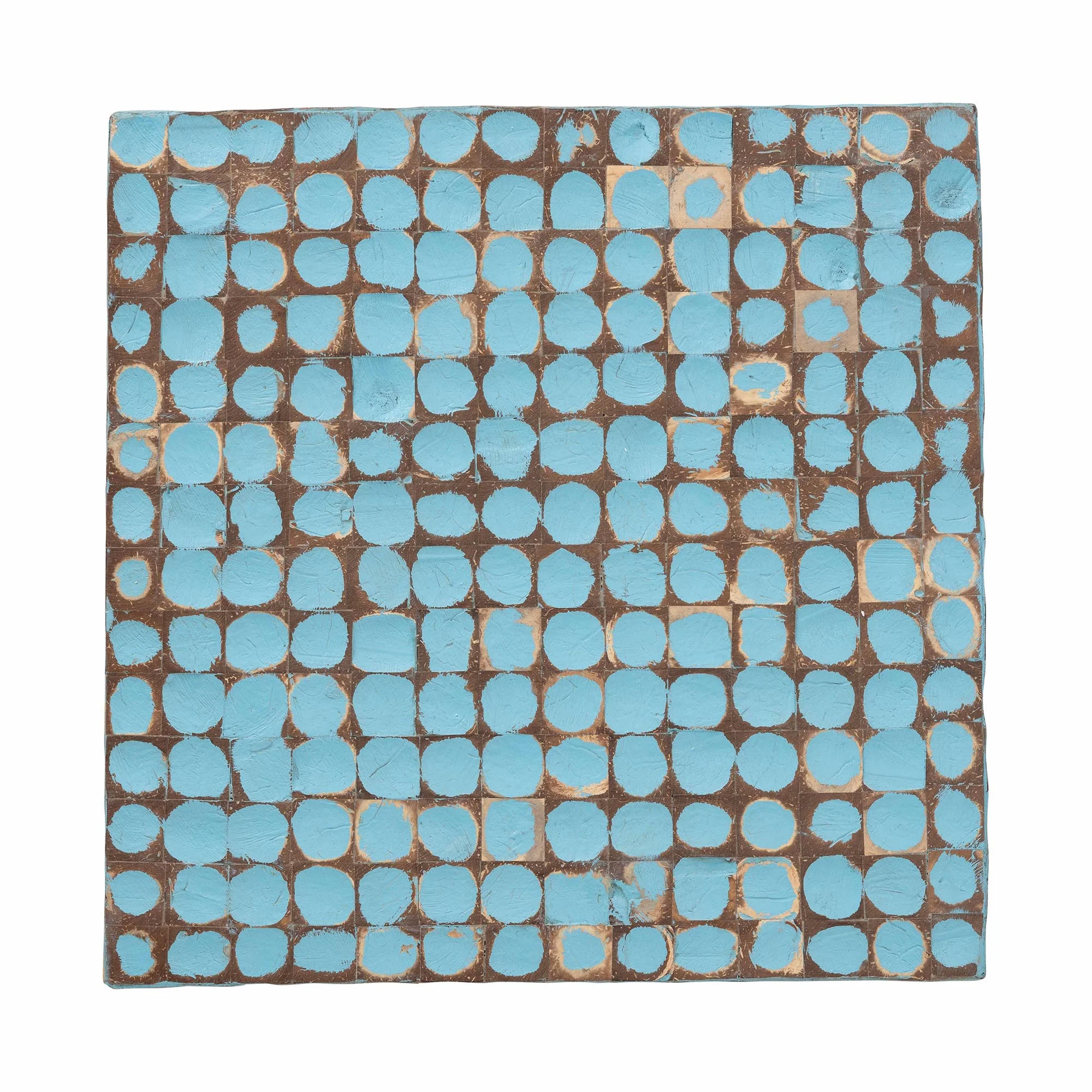 Baxton Studio bali & pari Janella Bohemian Sky Blue Coconut Shell and Acacia Wood End Table - Image 5