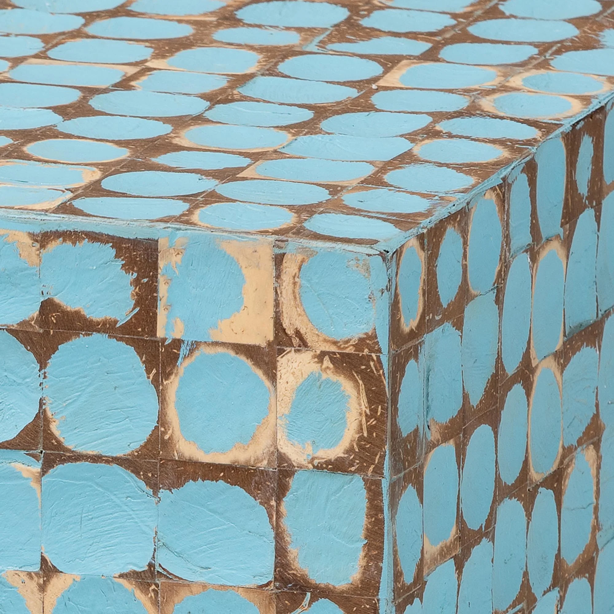 Baxton Studio bali & pari Janella Bohemian Sky Blue Coconut Shell and Acacia Wood End Table - Image 7