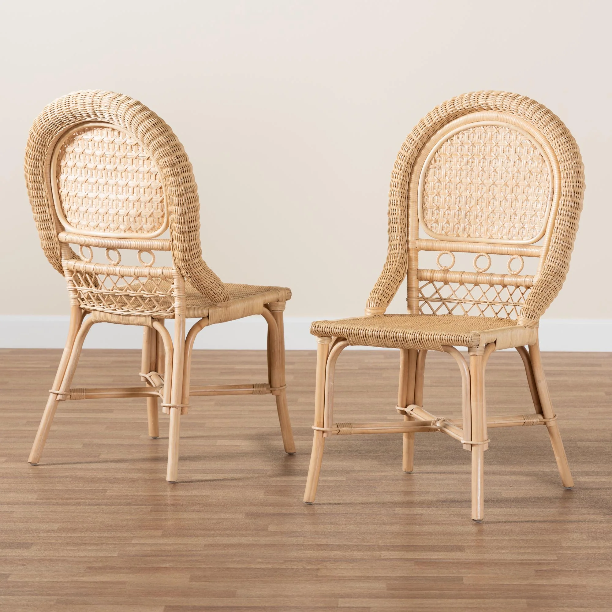 Baxton Studio bali & pari Jelita Modern Bohemian Natural Brown Rattan 2-Piece Dining Chair Set - Image 2