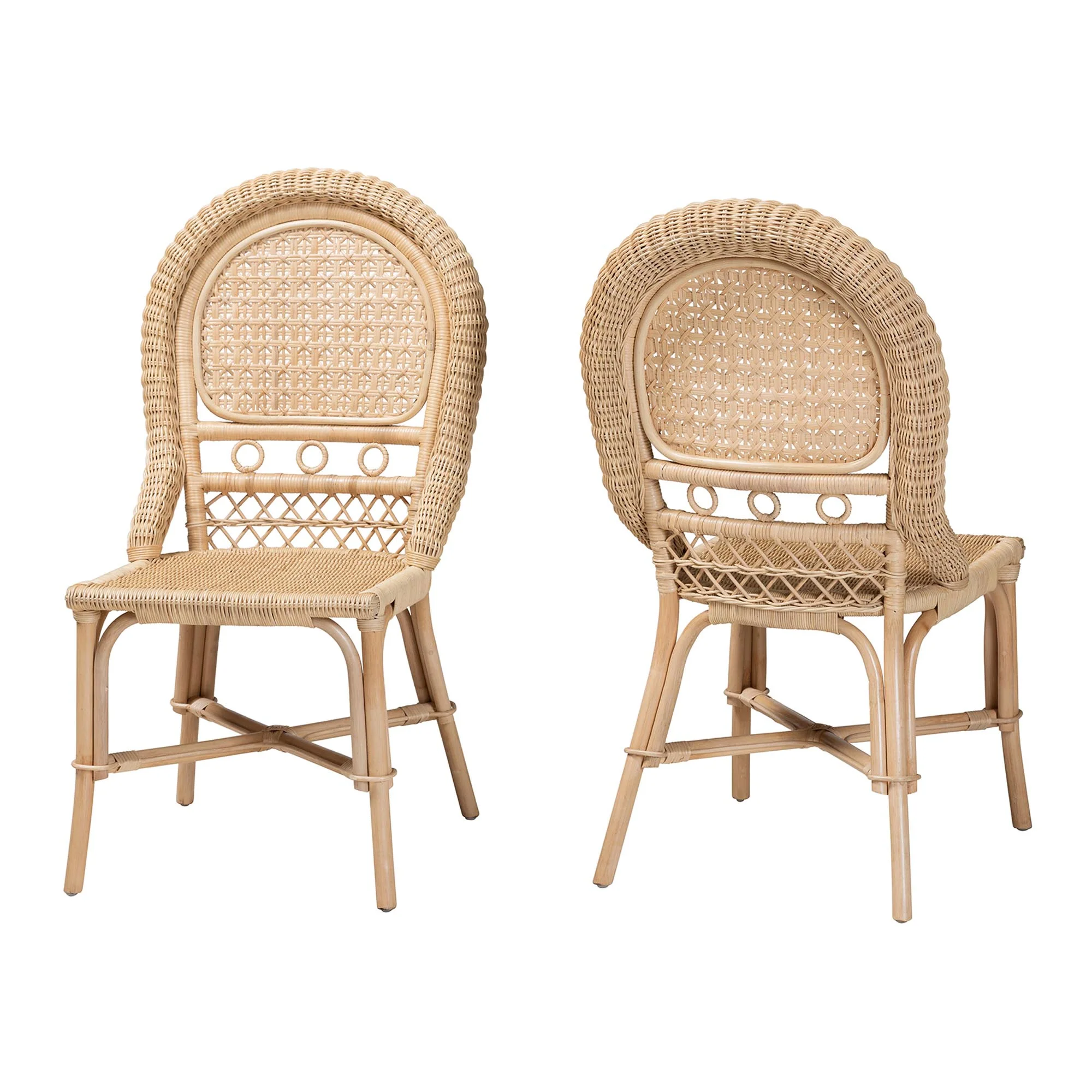 Baxton Studio bali & pari Jelita Modern Bohemian Natural Brown Rattan 2-Piece Dining Chair Set - Image 4