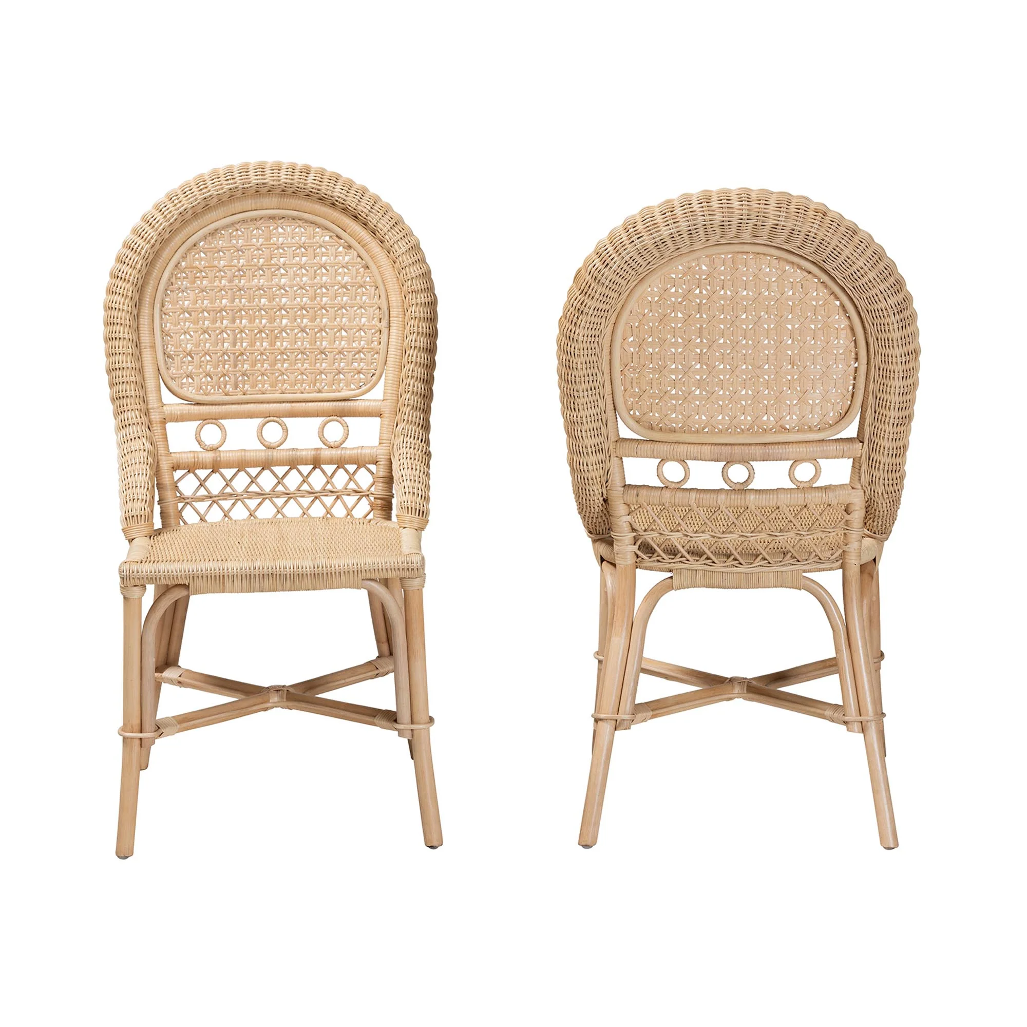 Baxton Studio bali & pari Jelita Modern Bohemian Natural Brown Rattan 2-Piece Dining Chair Set - Image 5