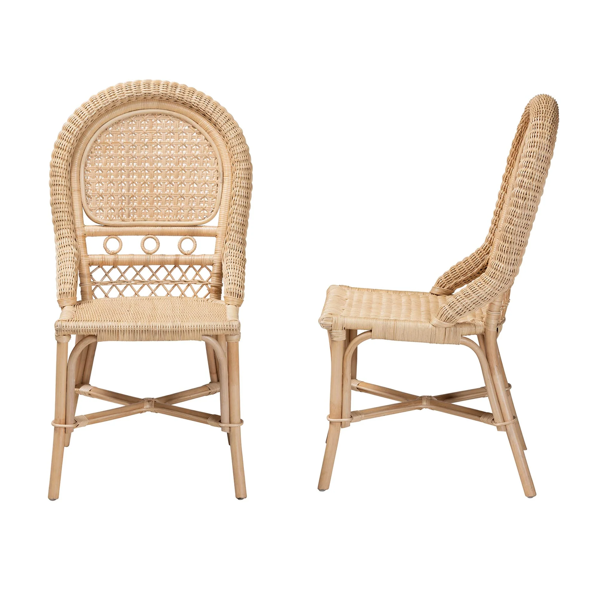 Baxton Studio bali & pari Jelita Modern Bohemian Natural Brown Rattan 2-Piece Dining Chair Set - Image 6
