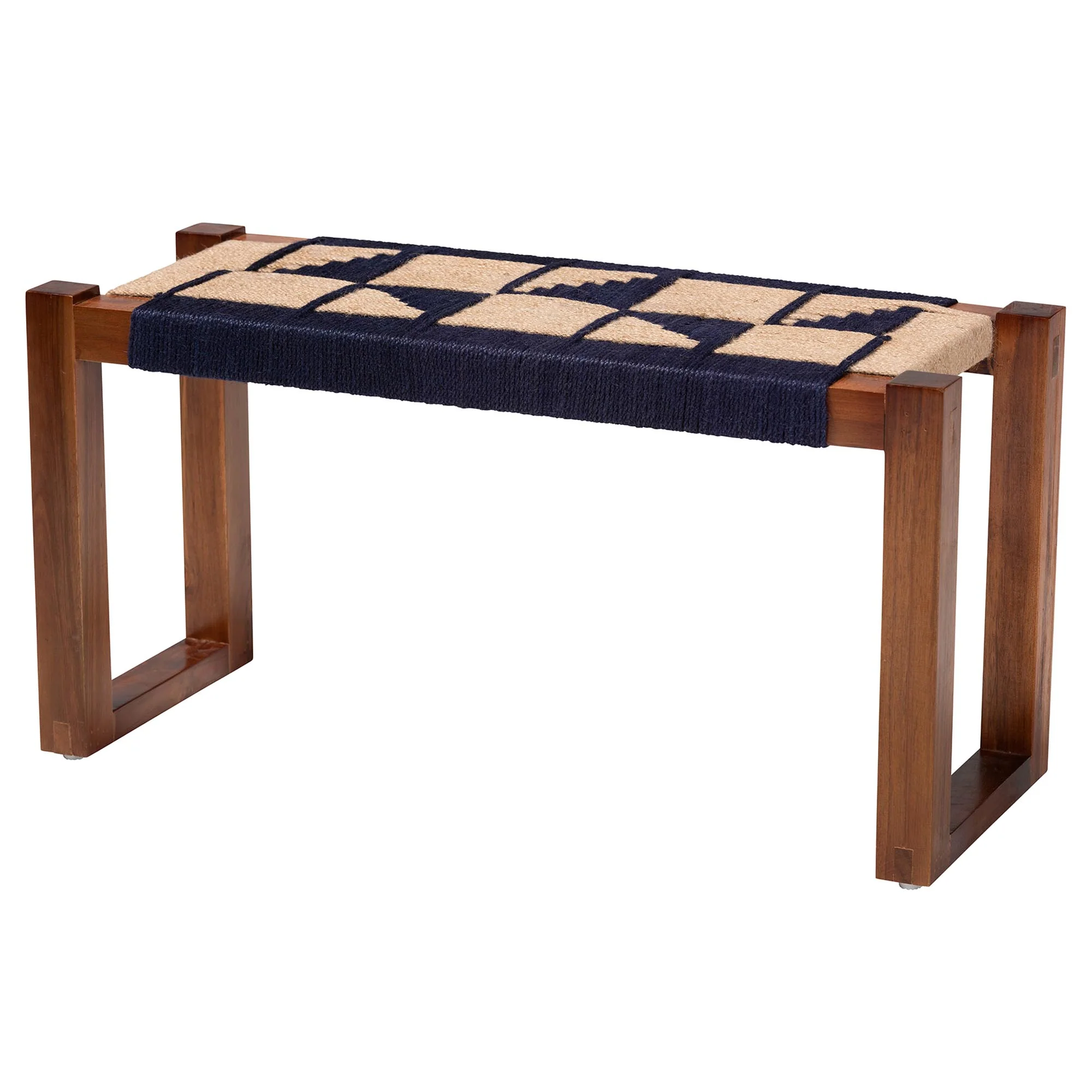Baxton Studio bali & pari Jerilyn Modern Bohemian Two-Tone Navy Blue and Natura Brown Seagrass and Acacia Wood Accent Bench - Image 2