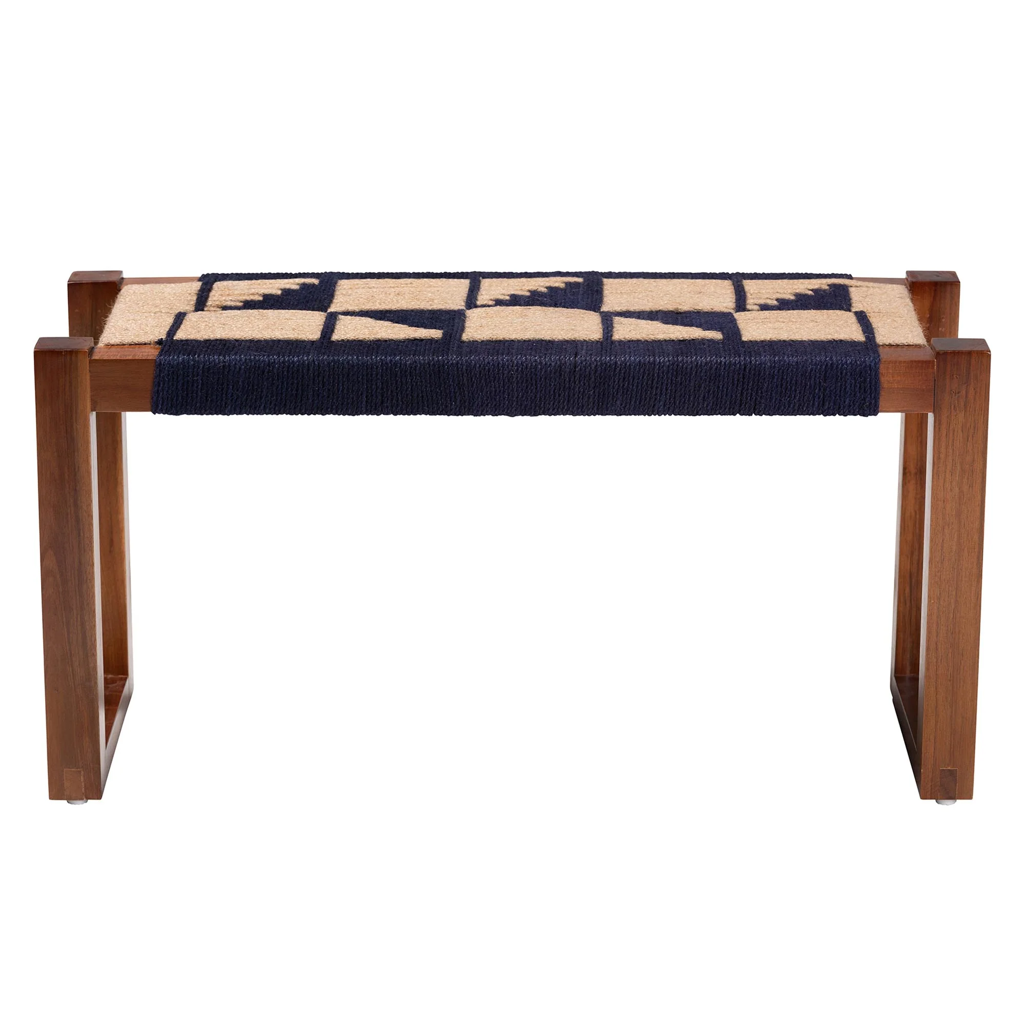 Baxton Studio bali & pari Jerilyn Modern Bohemian Two-Tone Navy Blue and Natura Brown Seagrass and Acacia Wood Accent Bench - Image 3