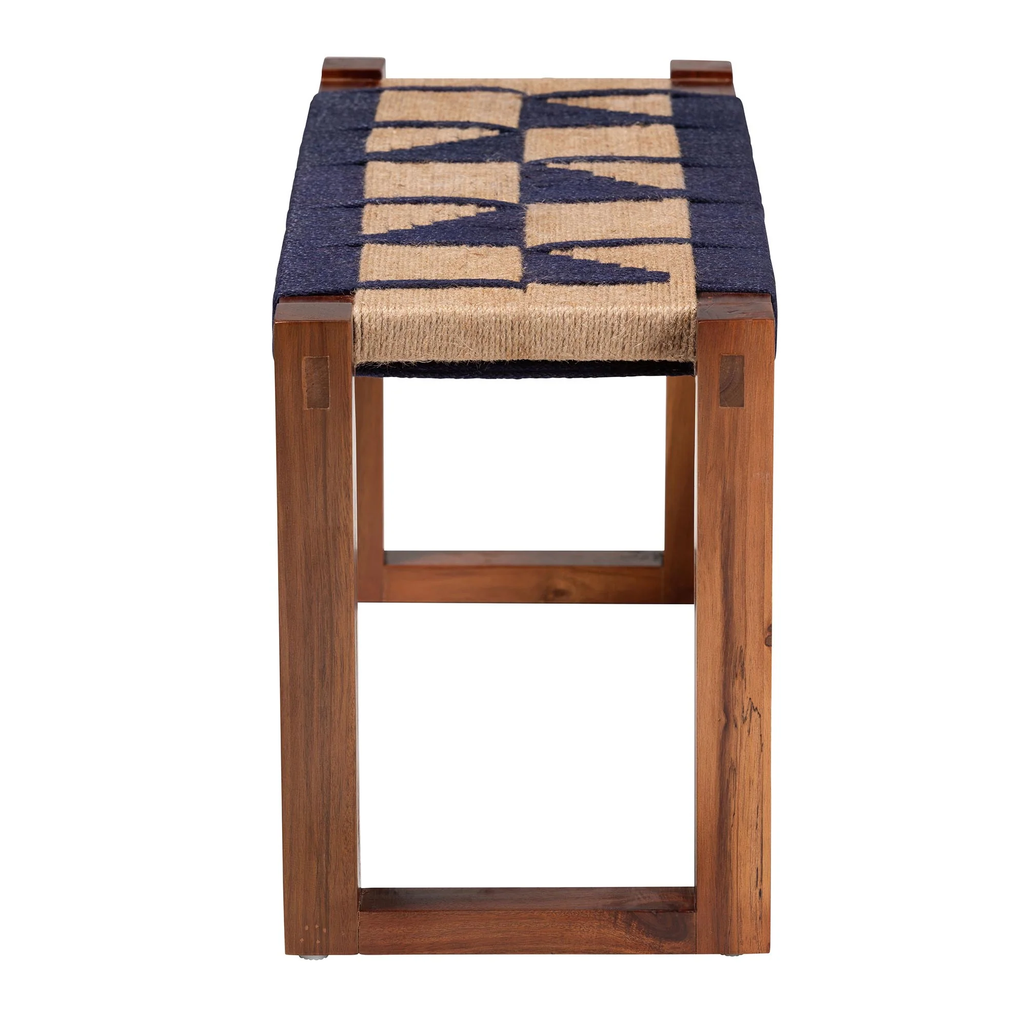 Baxton Studio bali & pari Jerilyn Modern Bohemian Two-Tone Navy Blue and Natura Brown Seagrass and Acacia Wood Accent Bench - Image 4