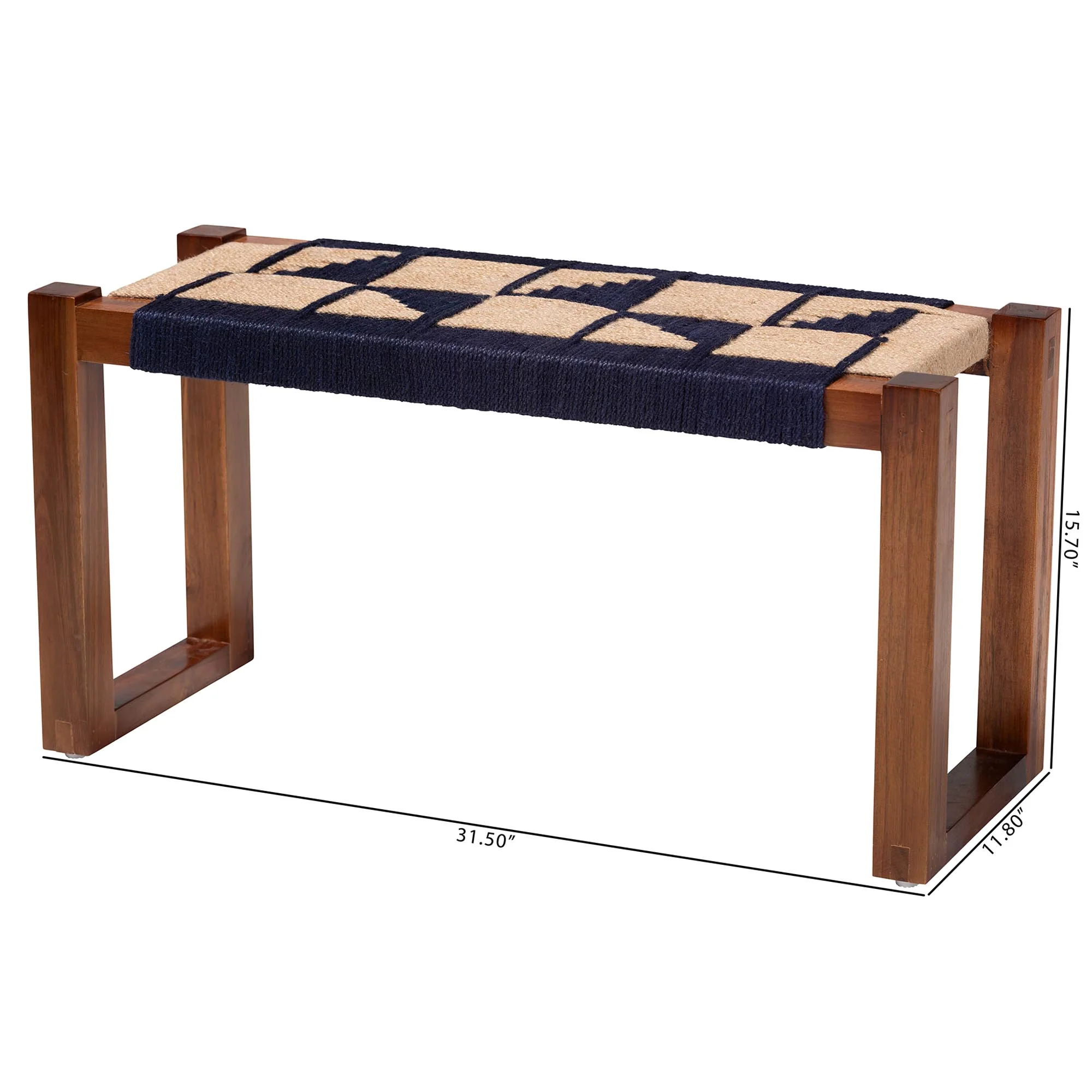 Baxton Studio bali & pari Jerilyn Modern Bohemian Two-Tone Navy Blue and Natura Brown Seagrass and Acacia Wood Accent Bench - Image 8