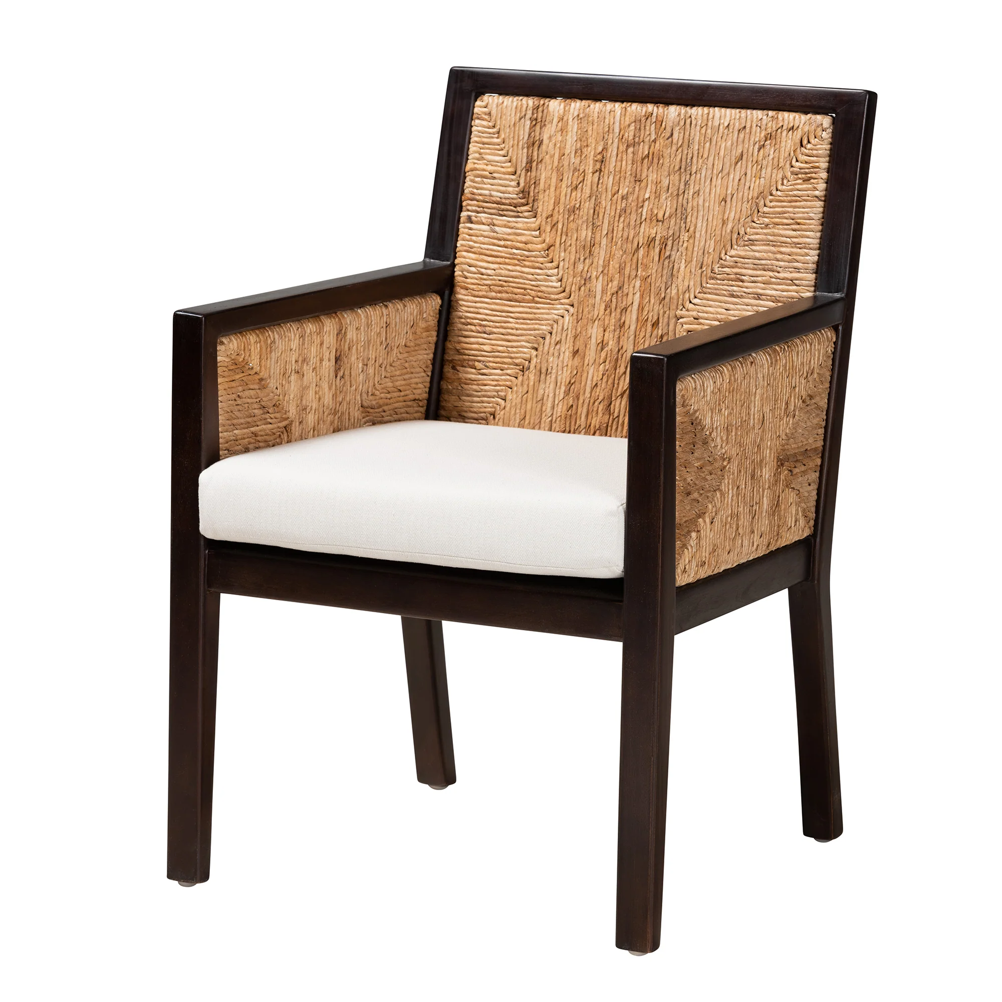 Baxton Studio bali & pari Joana Modern Bohemian Dark Brown Mahogany Wood and Natural Seagrass Dining Arm Chair - Image 2