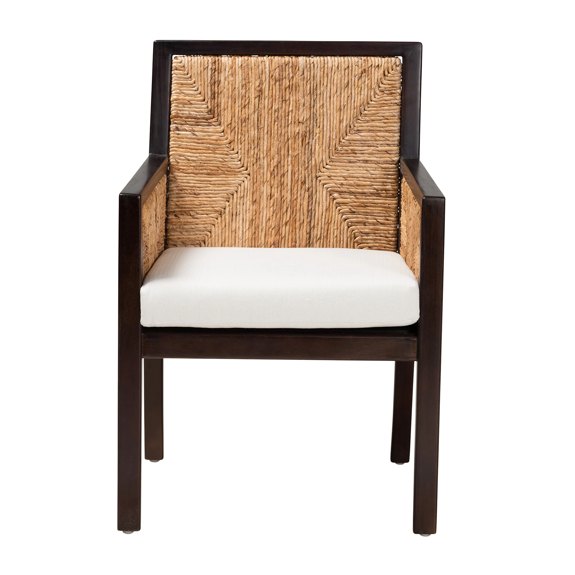 Baxton Studio bali & pari Joana Modern Bohemian Dark Brown Mahogany Wood and Natural Seagrass Dining Arm Chair - Image 3