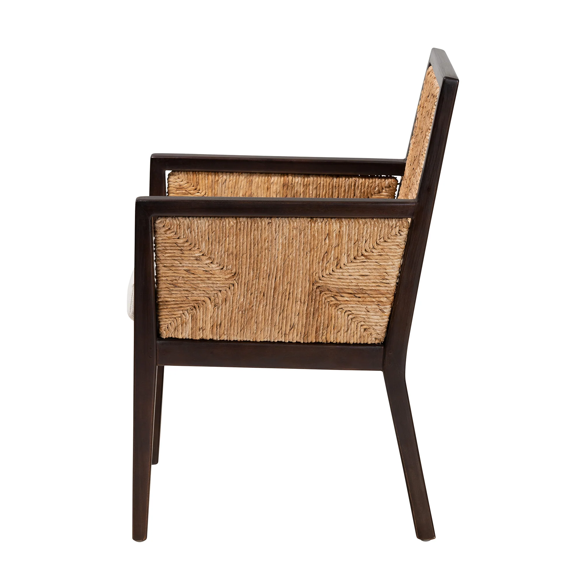 Baxton Studio bali & pari Joana Modern Bohemian Dark Brown Mahogany Wood and Natural Seagrass Dining Arm Chair - Image 4