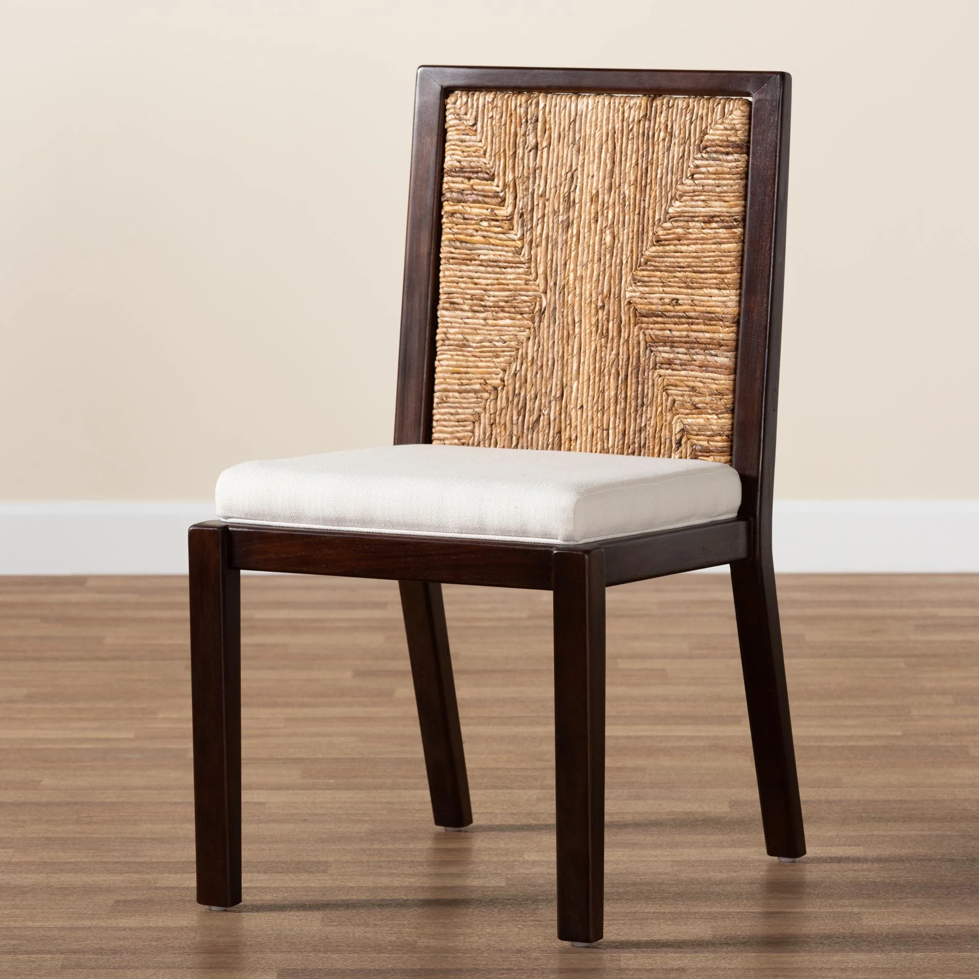 Baxton Studio bali & pari Joana Modern Bohemian Dark Brown Mahogany Wood and Natural Seagrass Dining Side Chair - Image 9