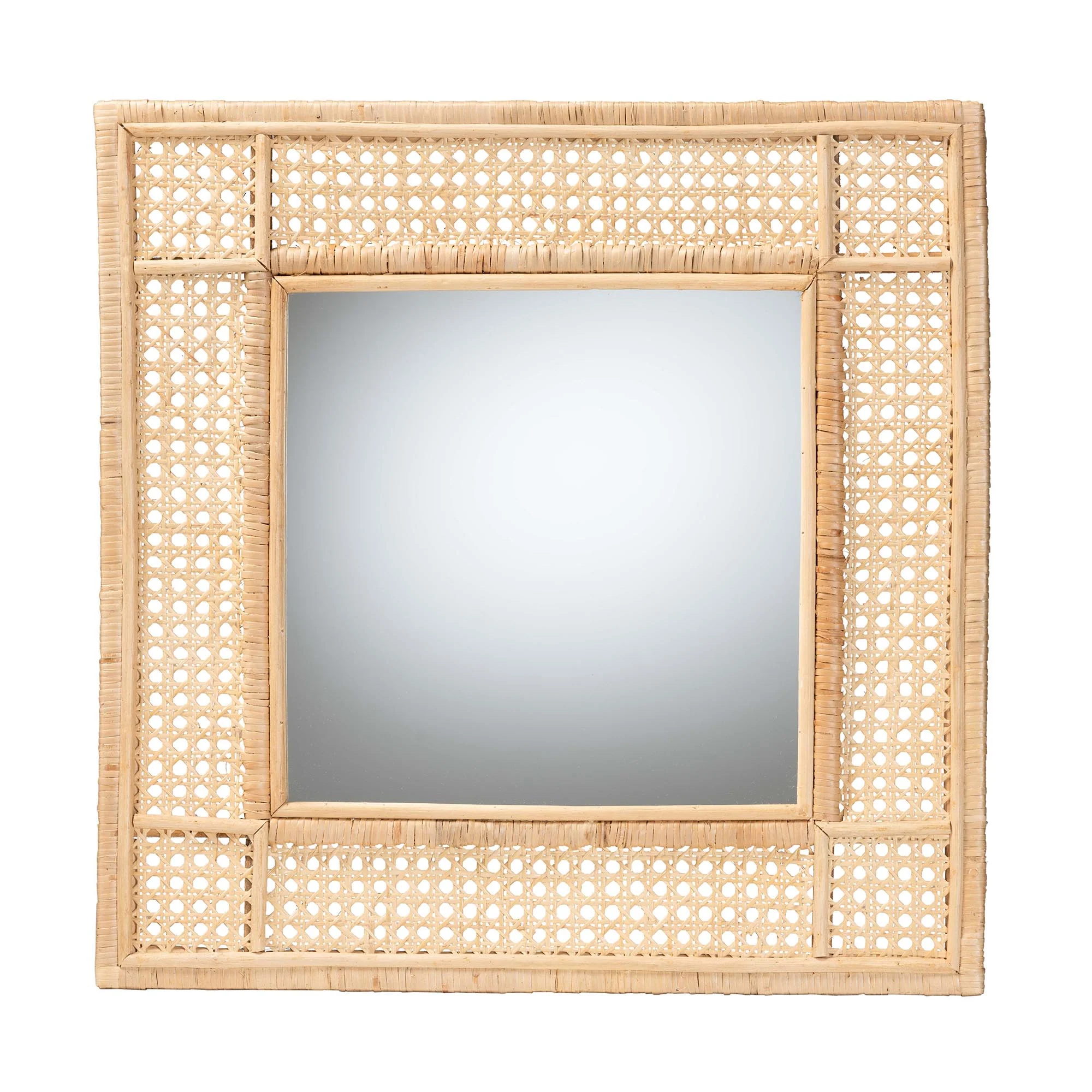 Baxton Studio bali & pari Josepha Modern Bohemian Natural Brown Rattan Accent Wall Mirror - Image 2