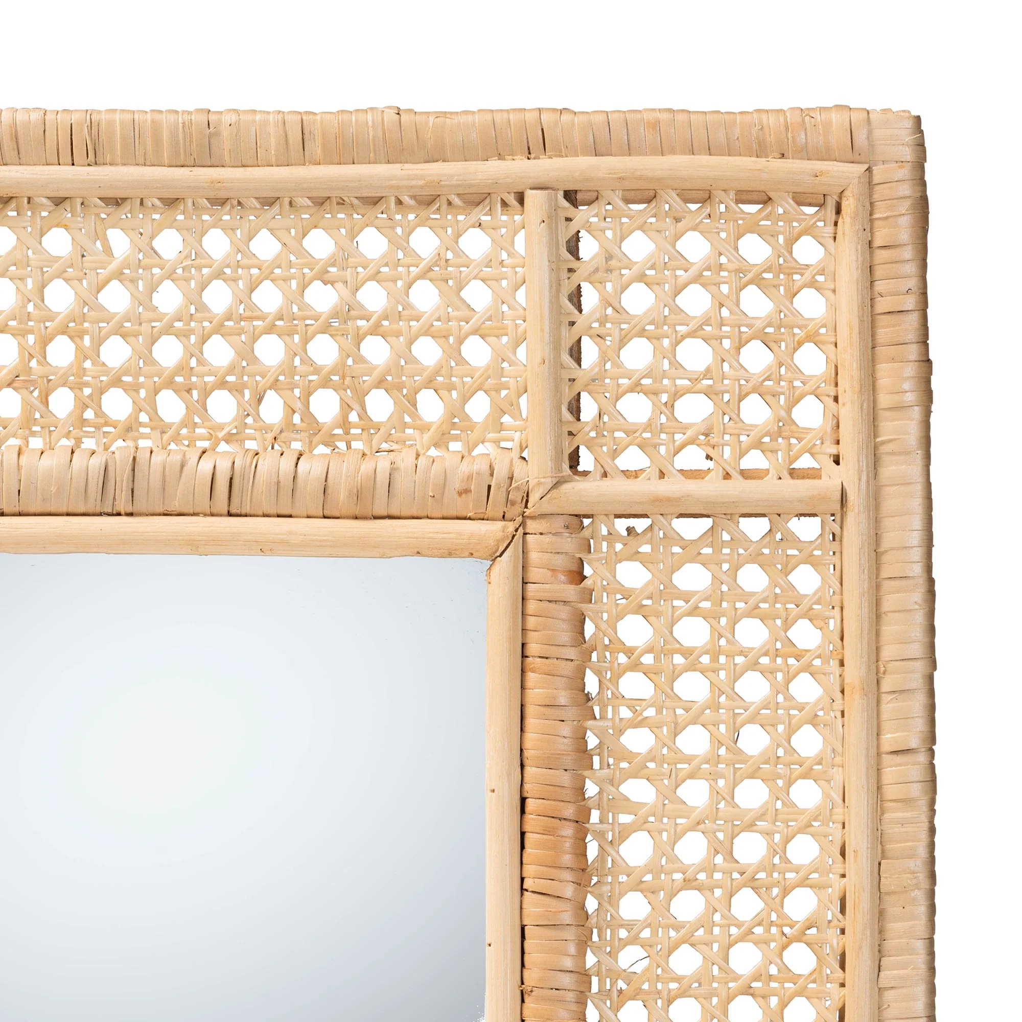 Baxton Studio bali & pari Josepha Modern Bohemian Natural Brown Rattan Accent Wall Mirror - Image 3