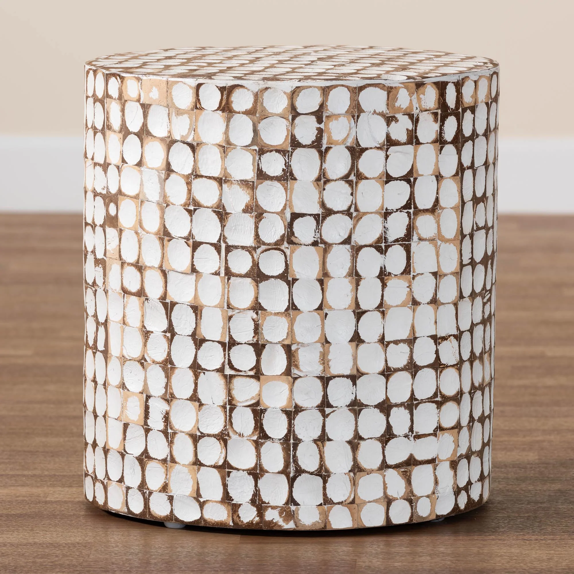 Baxton Studio bali & pari Juliette Bohemian Sky Blue Coconut Shell and Acacia Wood End Table - Image 13
