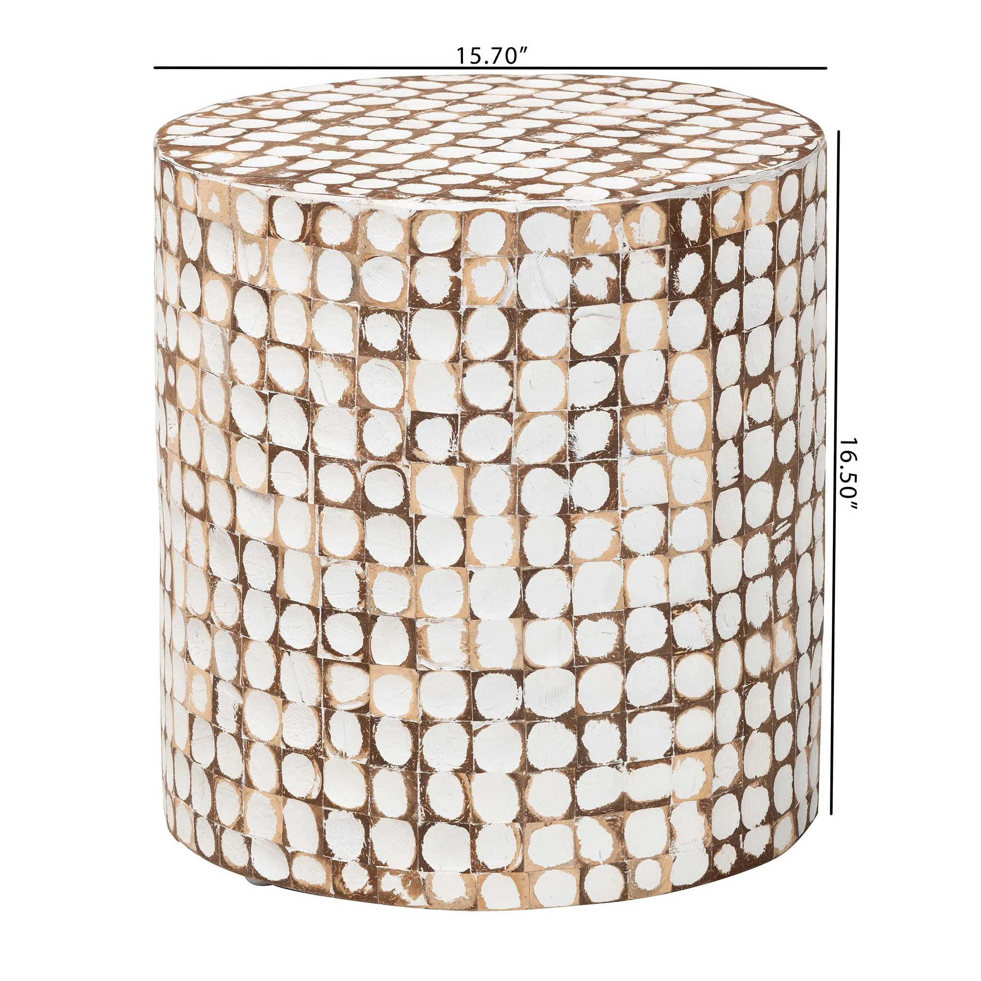 Baxton Studio bali & pari Juliette Bohemian Sky Blue Coconut Shell and Acacia Wood End Table - Image 14