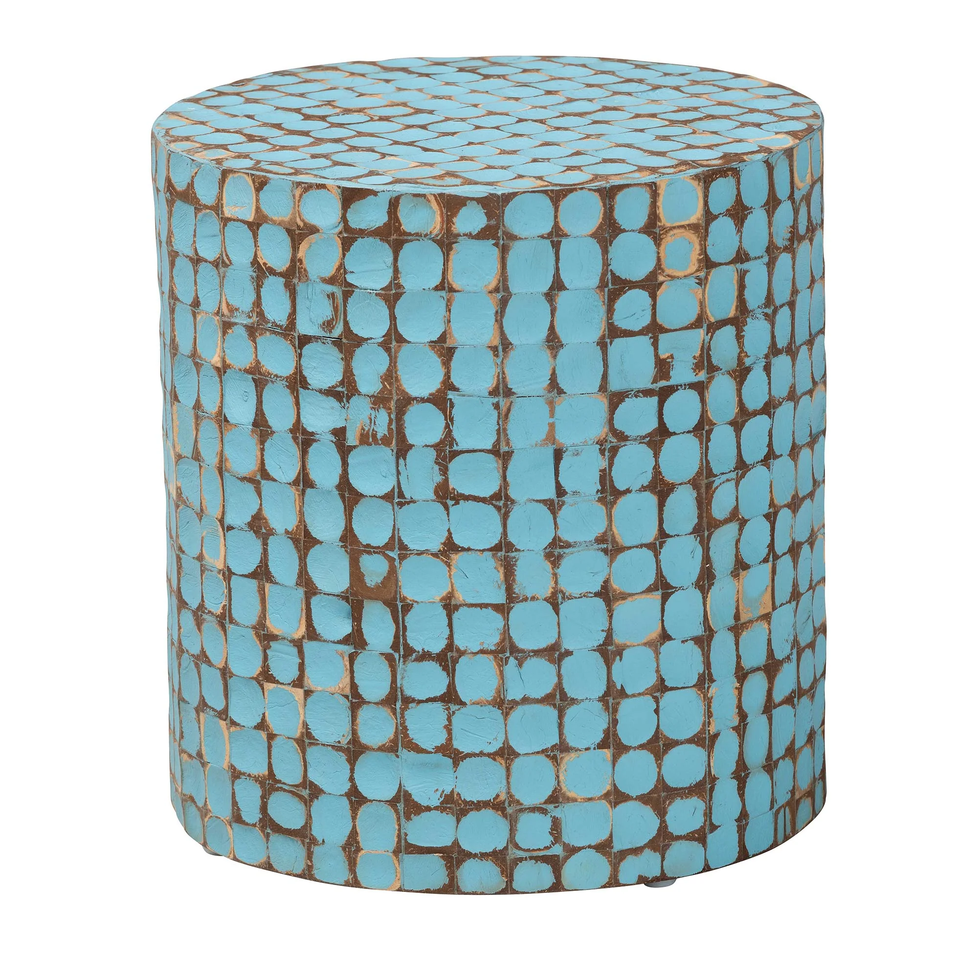 Baxton Studio bali & pari Juliette Bohemian Sky Blue Coconut Shell and Acacia Wood End Table - Image 2