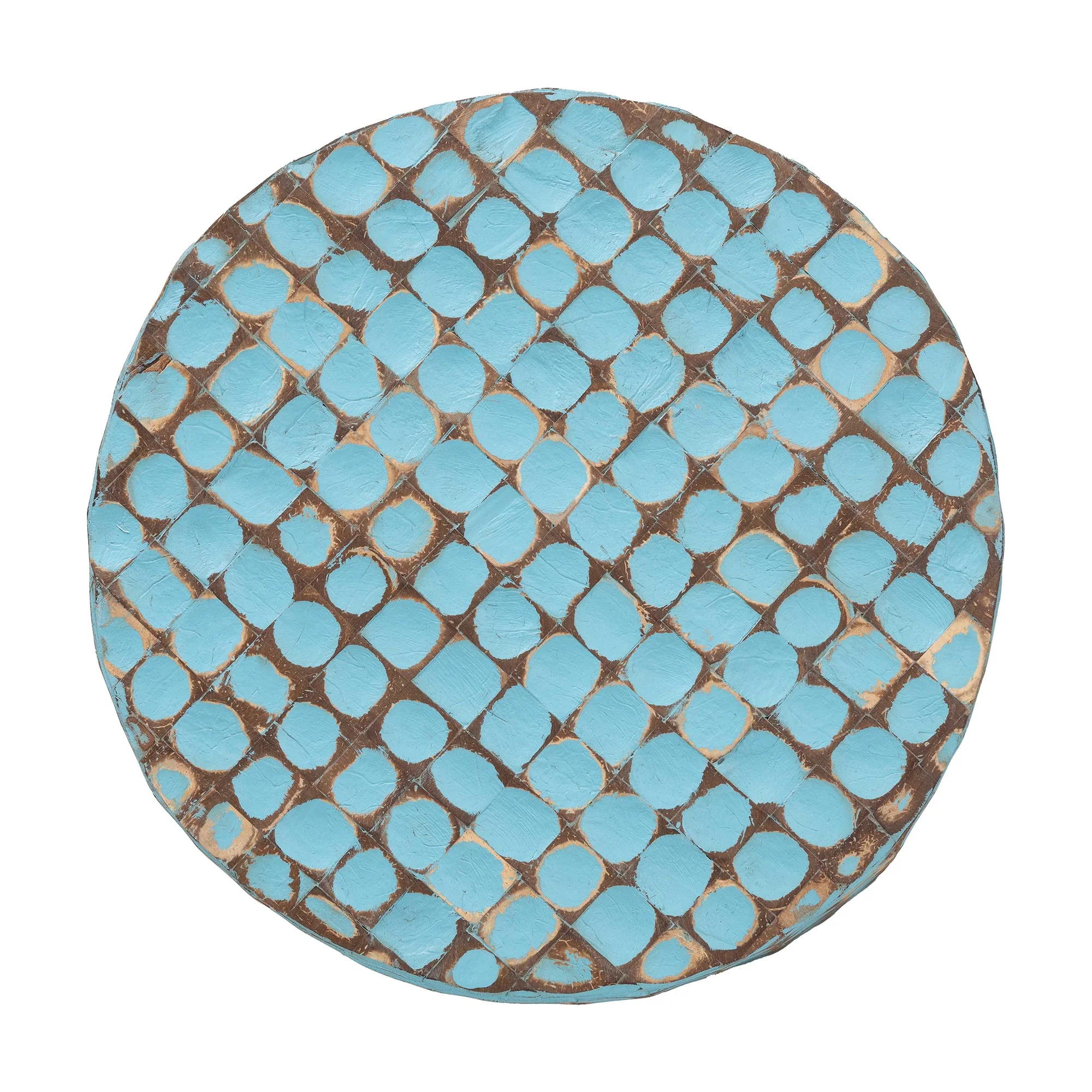 Baxton Studio bali & pari Juliette Bohemian Sky Blue Coconut Shell and Acacia Wood End Table - Image 3
