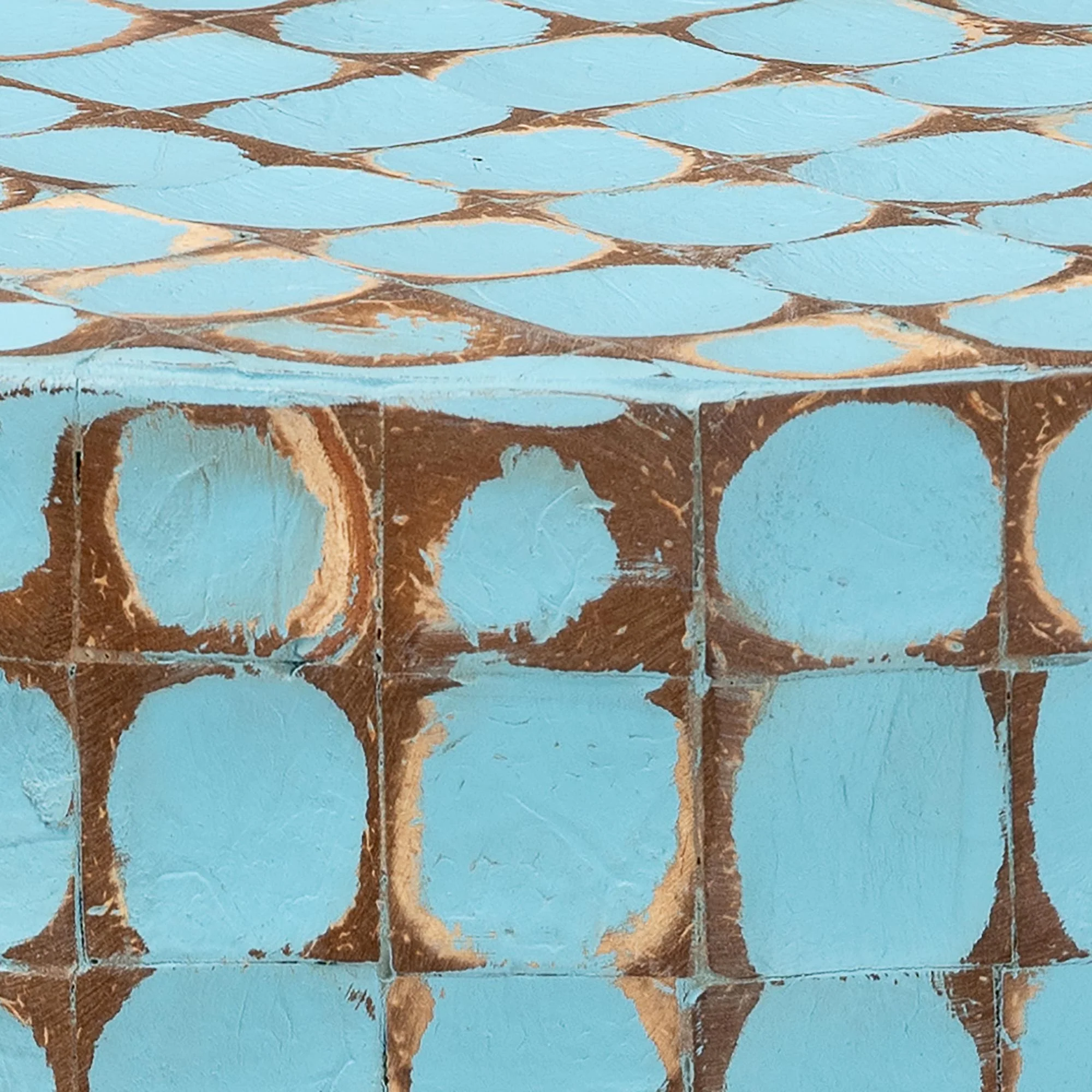 Baxton Studio bali & pari Juliette Bohemian Sky Blue Coconut Shell and Acacia Wood End Table - Image 5