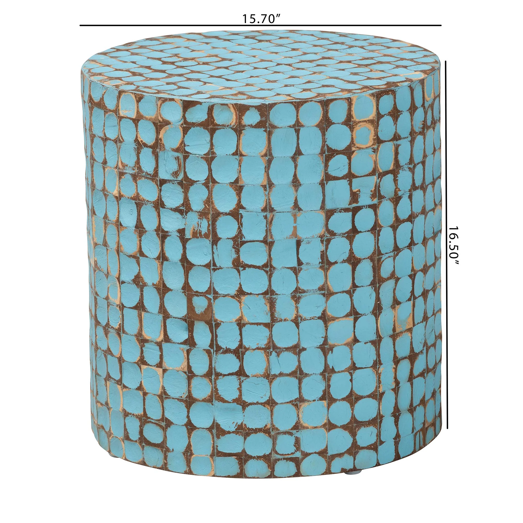 Baxton Studio bali & pari Juliette Bohemian Sky Blue Coconut Shell and Acacia Wood End Table - Image 7