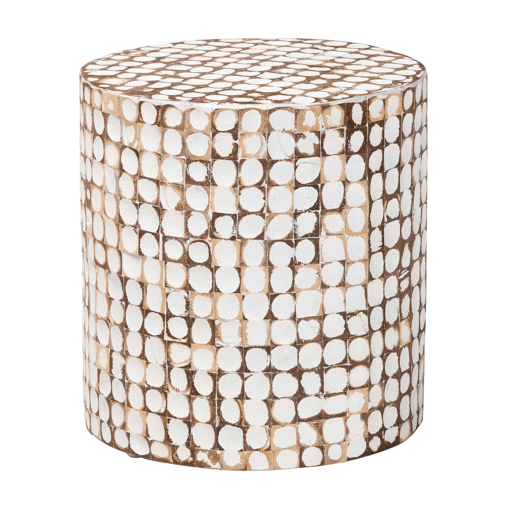 Baxton Studio bali & pari Juliette Bohemian Sky Blue Coconut Shell and Acacia Wood End Table - Image 9