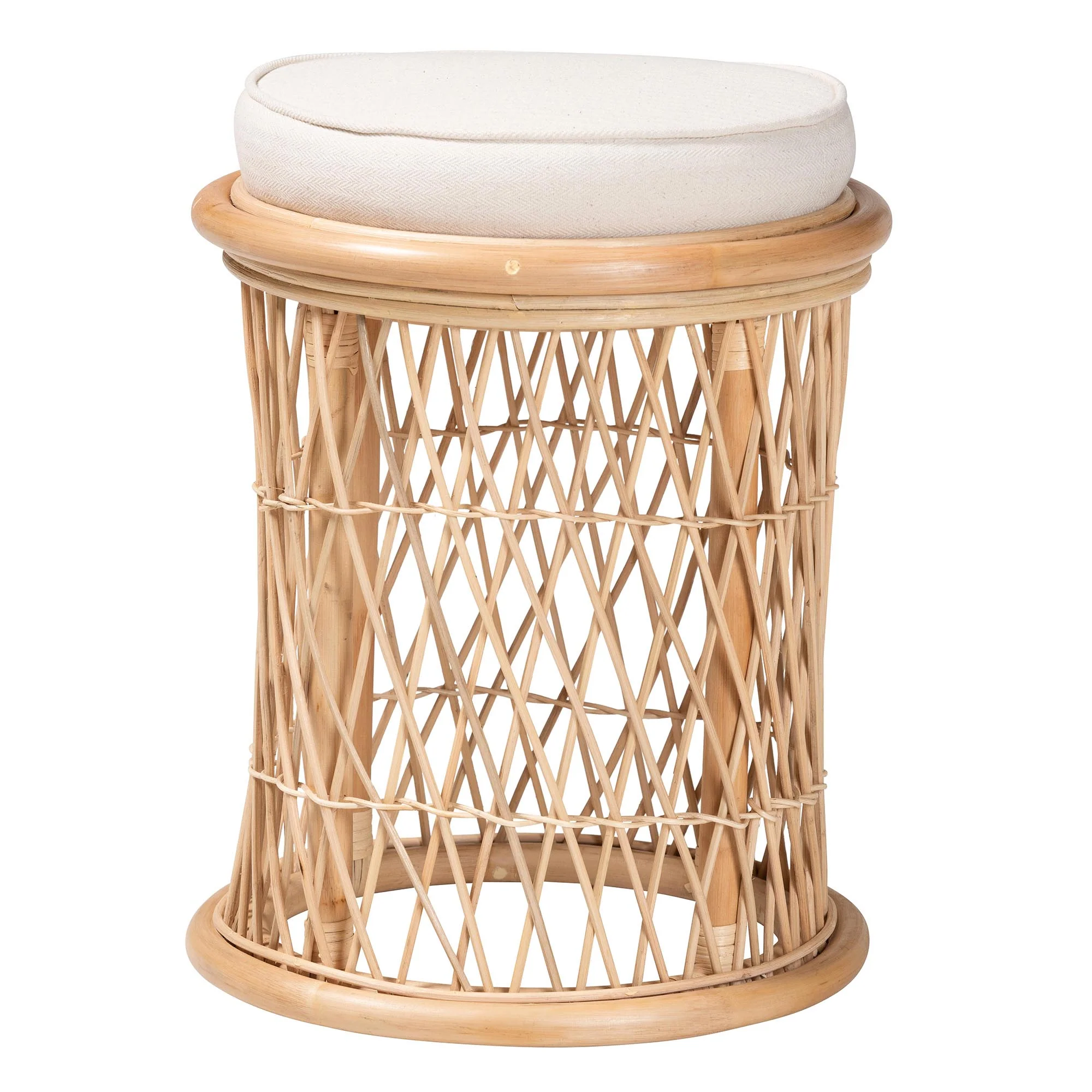 Baxton Studio bali & pari Junius Bohemian Natural Rattan Ottoman Footstool - Image 2
