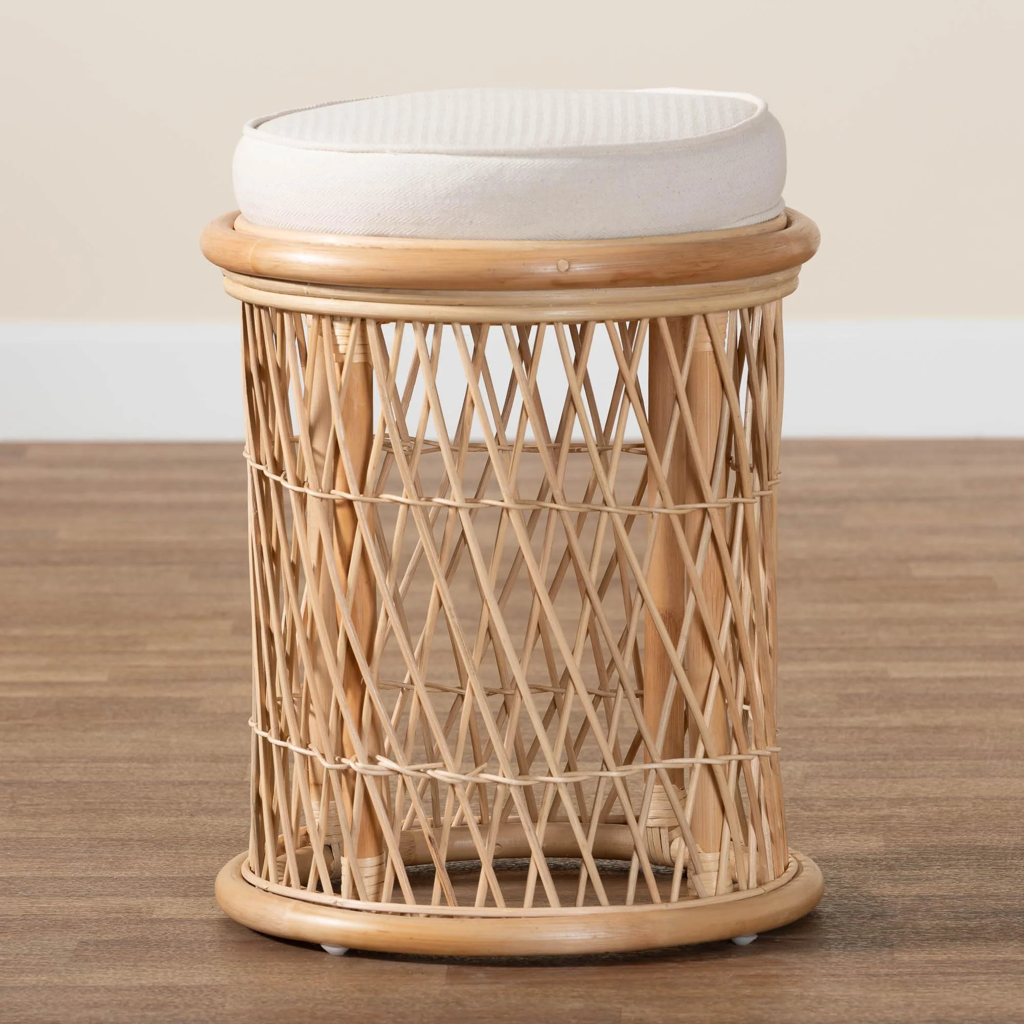 Baxton Studio bali & pari Junius Bohemian Natural Rattan Ottoman Footstool - Image 6
