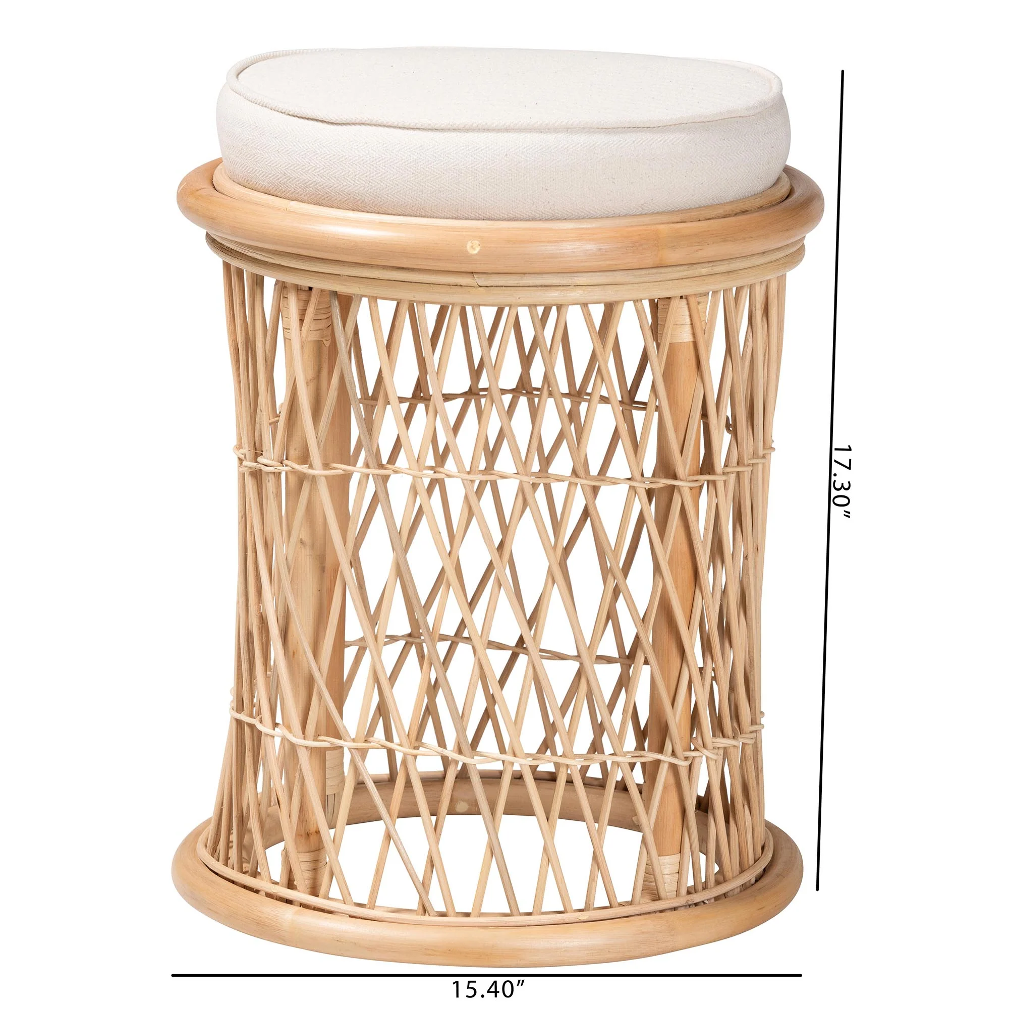 Baxton Studio bali & pari Junius Bohemian Natural Rattan Ottoman Footstool - Image 7