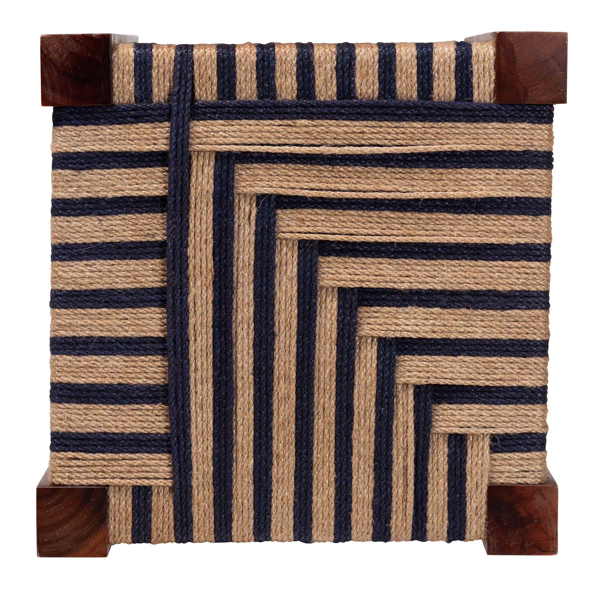 Baxton Studio bali & pari Kailas Modern Bohemian Two-Tone Navy Blue and Natural Brown Seagrass and Natural Brown Acacia Wood Footstool - Image 5