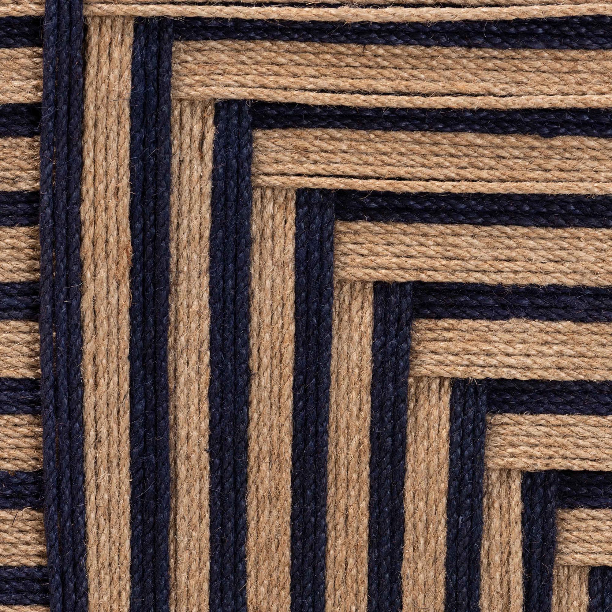 Baxton Studio bali & pari Kailas Modern Bohemian Two-Tone Navy Blue and Natural Brown Seagrass and Natural Brown Acacia Wood Footstool - Image 6