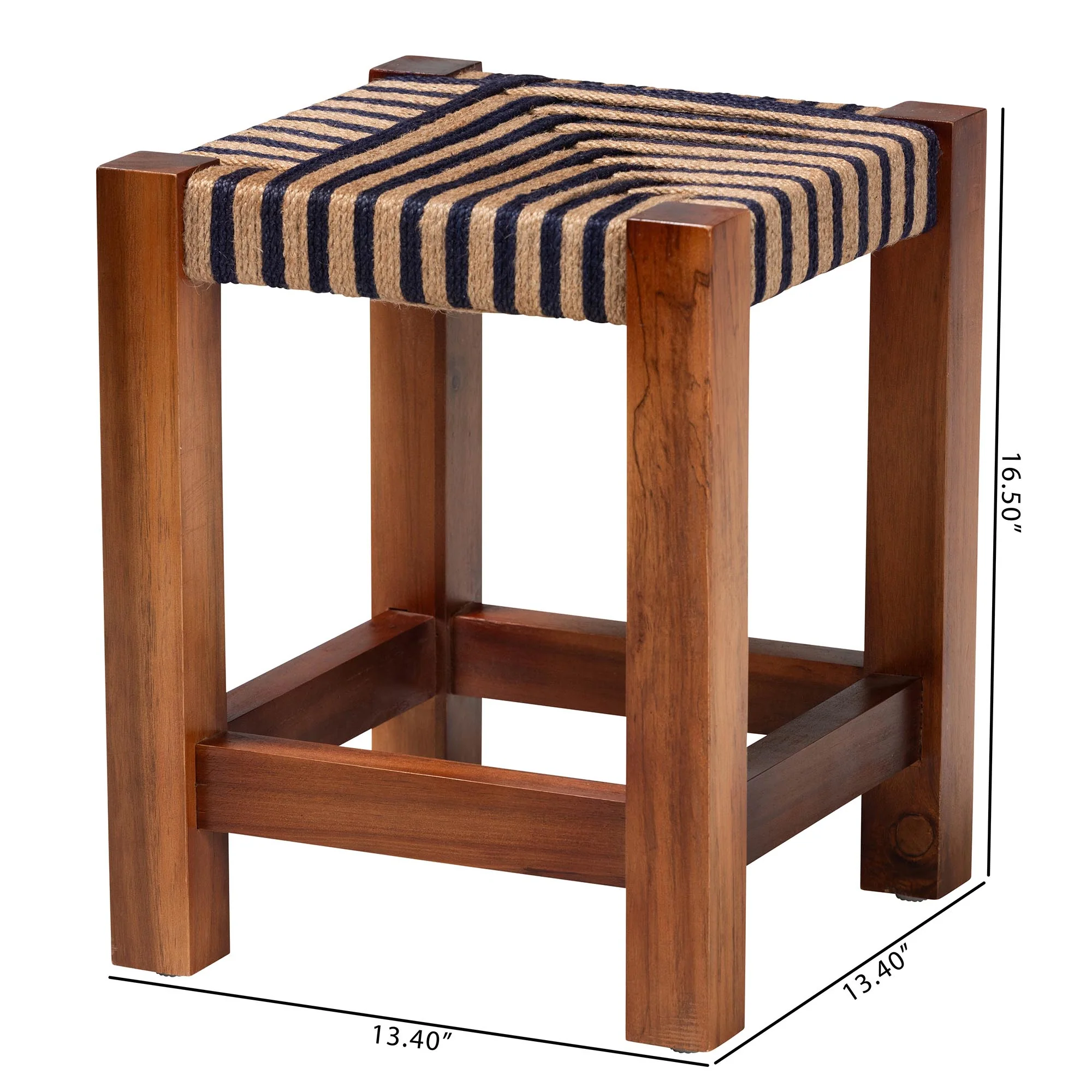 Baxton Studio bali & pari Kailas Modern Bohemian Two-Tone Navy Blue and Natural Brown Seagrass and Natural Brown Acacia Wood Footstool - Image 8