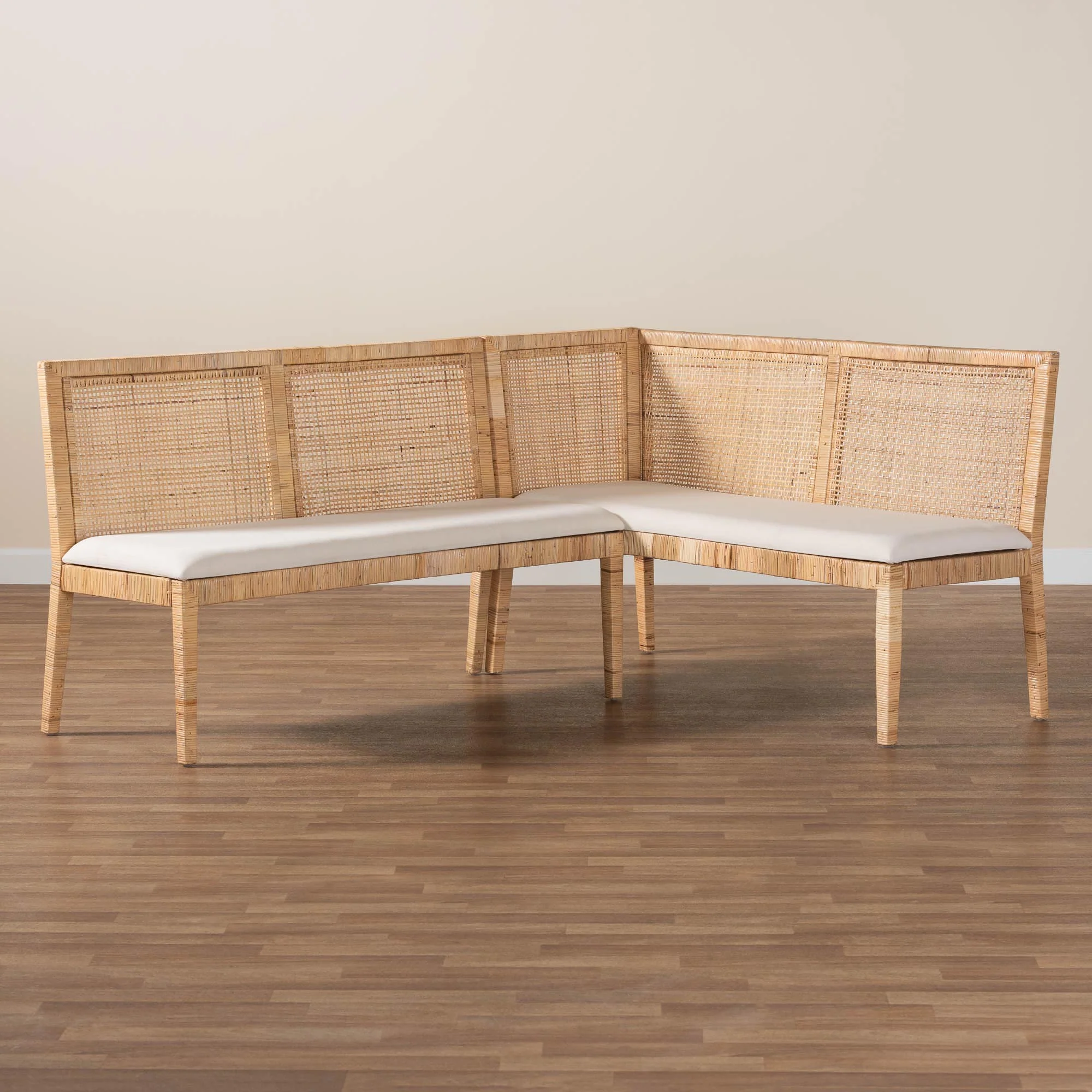 Baxton Studio bali & pari Kalimantan Bohemian Light Honey Rattan 2-Piece Banquette Set - Image 2