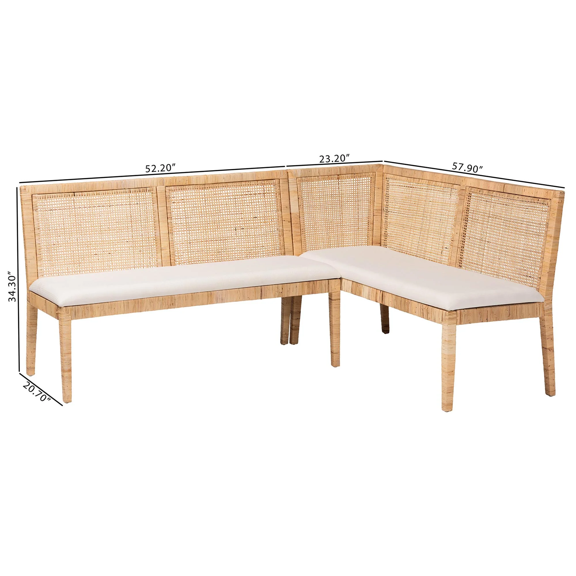 Baxton Studio bali & pari Kalimantan Bohemian Light Honey Rattan 2-Piece Banquette Set - Image 3