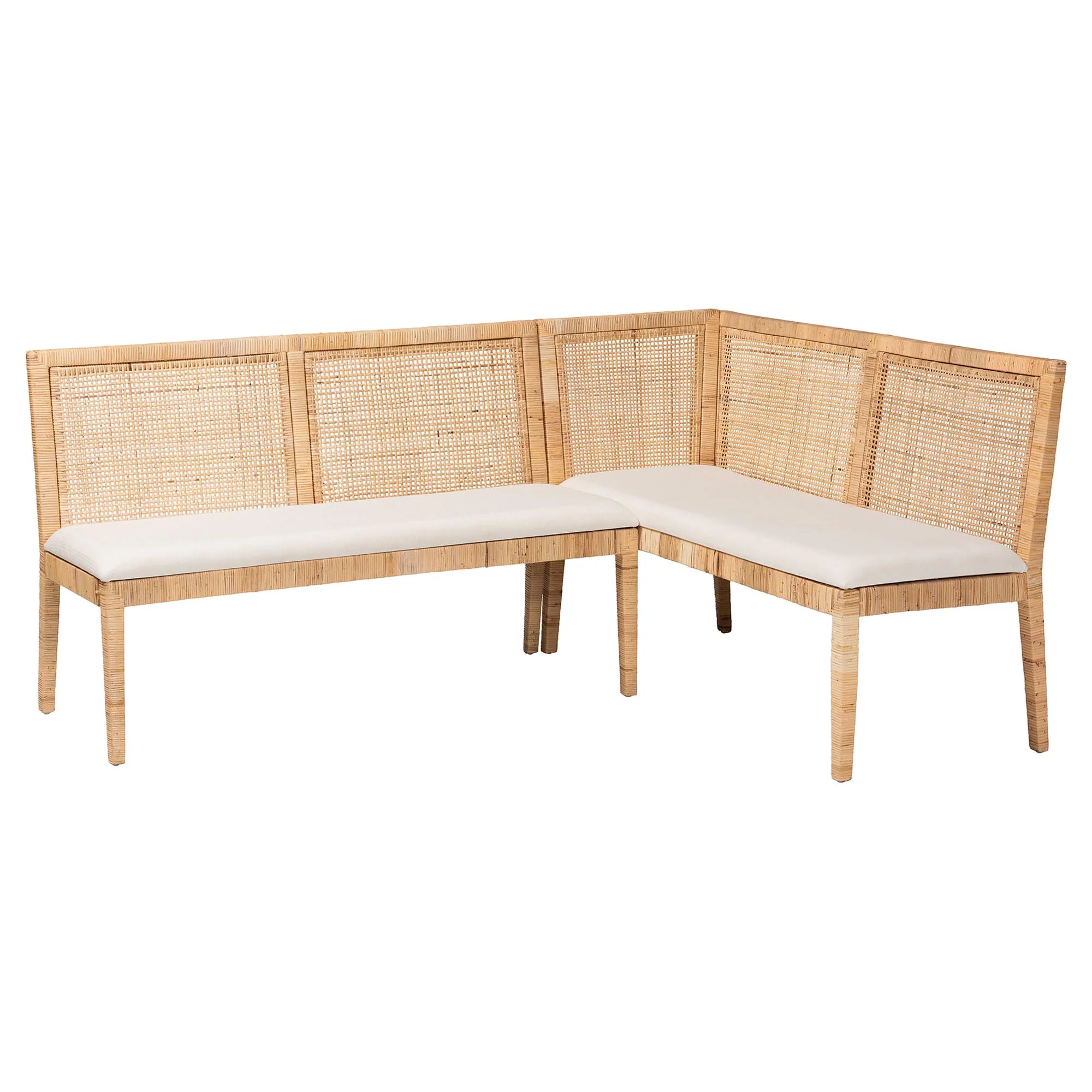 Baxton Studio bali & pari Kalimantan Bohemian Light Honey Rattan 2-Piece Banquette Set - Image 4