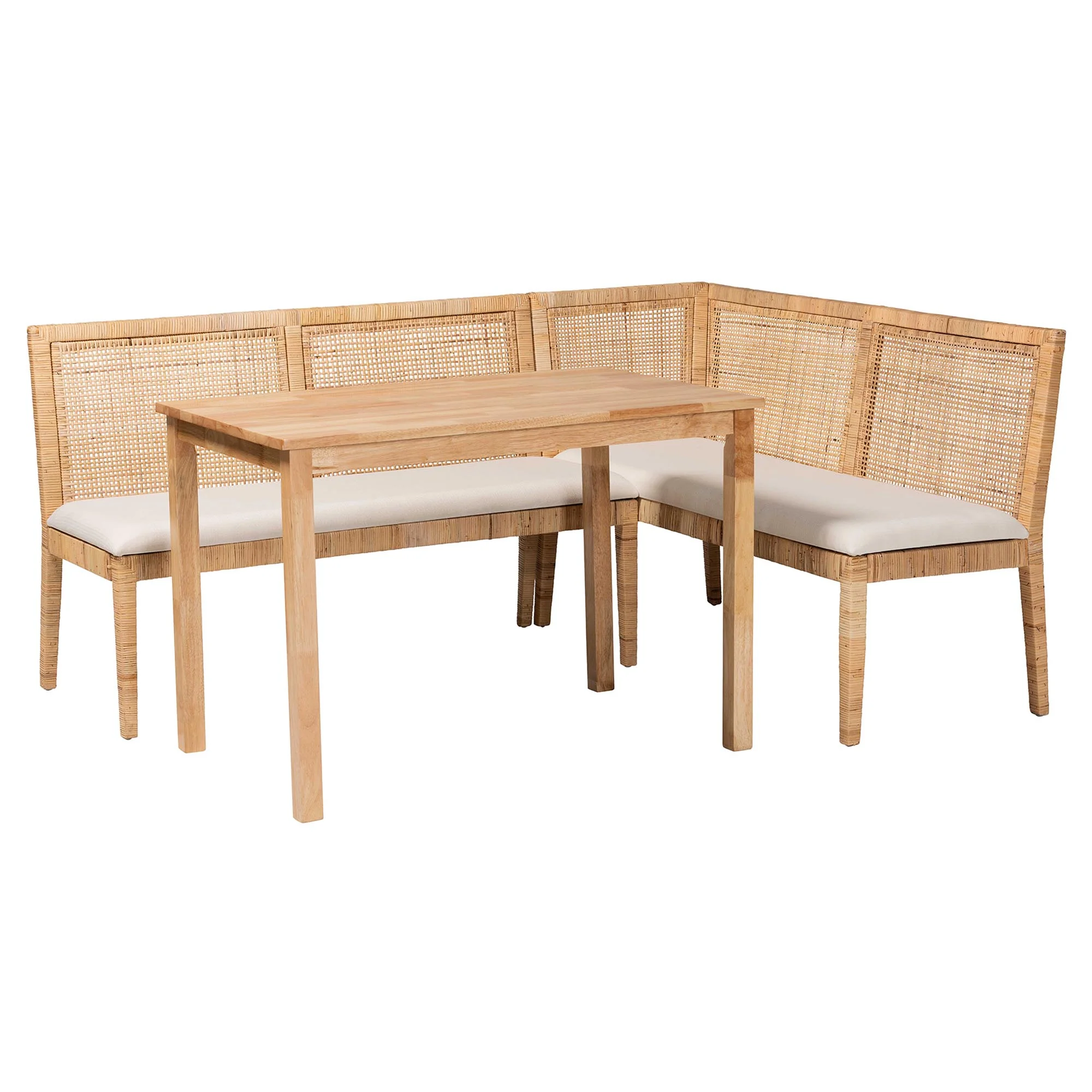 Baxton Studio bali & pari Kalimantan Bohemian Light Honey Rattan 3-Piece Dining Nook Set - Image 5