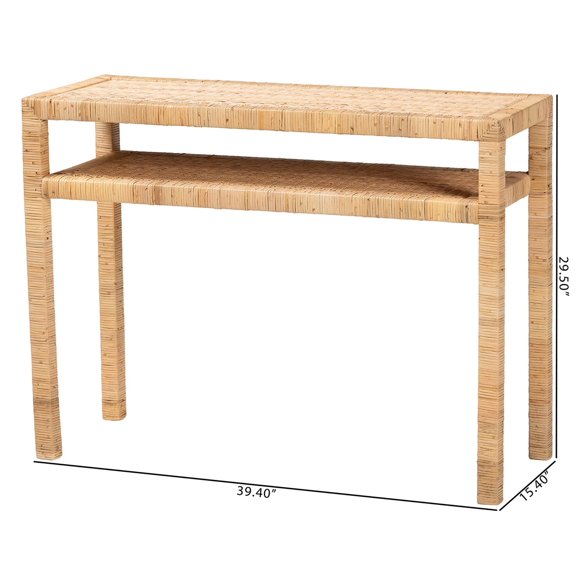 Baxton Studio bali & pari Kalimantan Bohemian Light Honey Rattan and Acacia Wood Console Table - Image 3