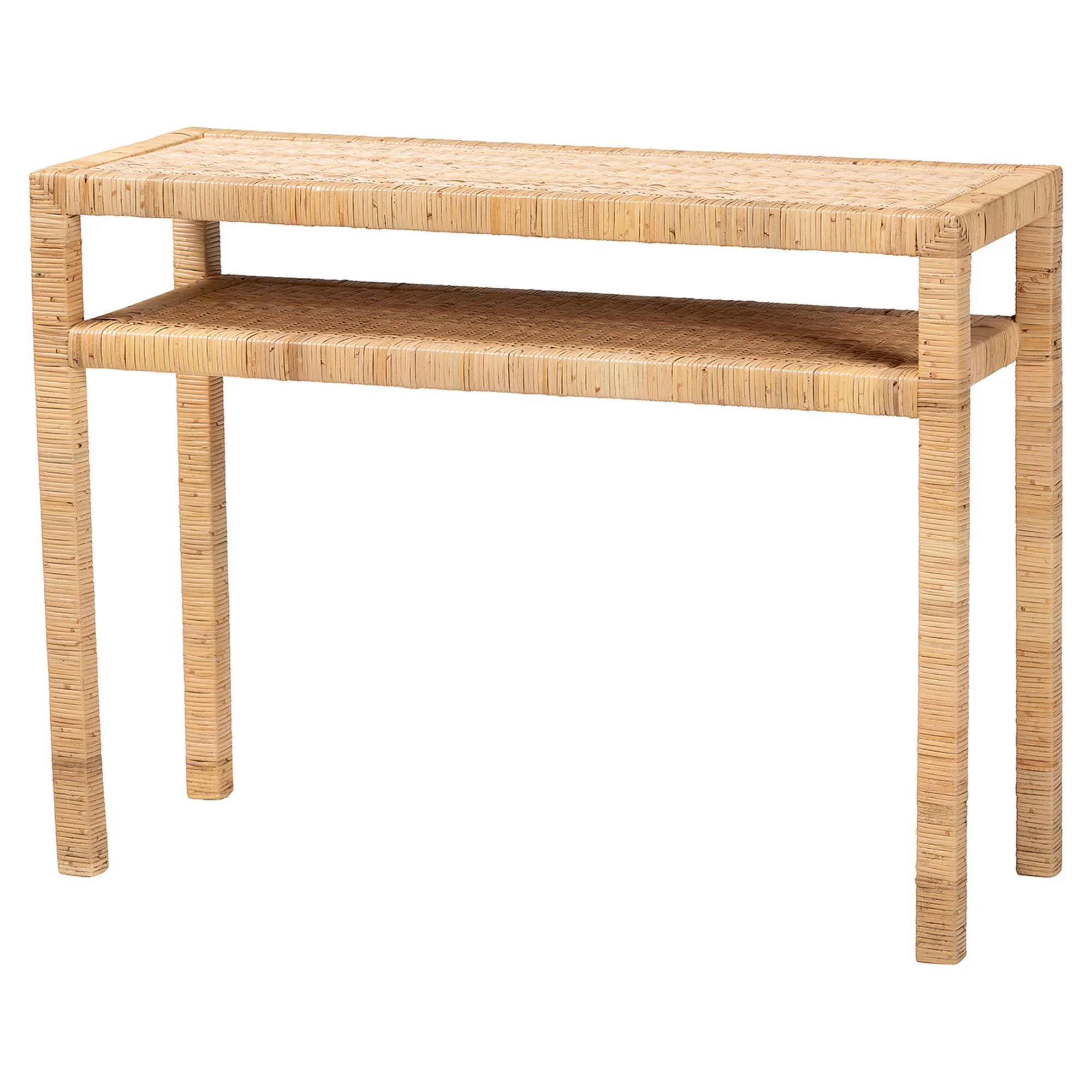 Baxton Studio bali & pari Kalimantan Bohemian Light Honey Rattan and Acacia Wood Console Table - Image 4