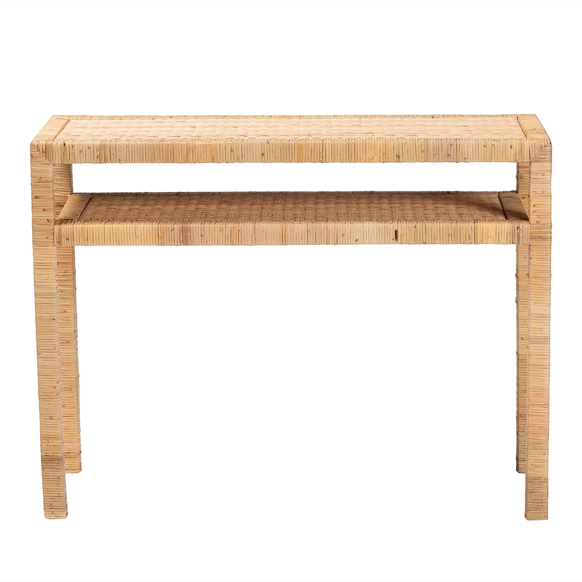 Baxton Studio bali & pari Kalimantan Bohemian Light Honey Rattan and Acacia Wood Console Table - Image 5