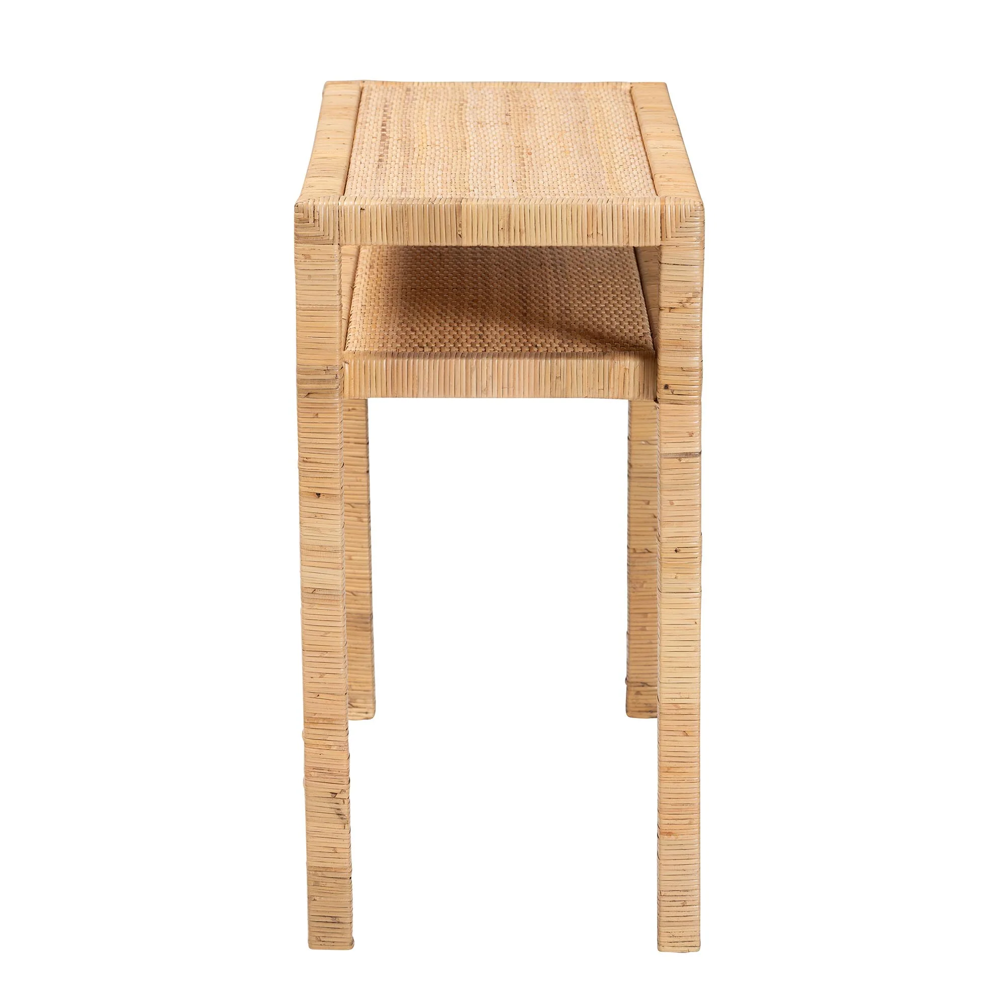 Baxton Studio bali & pari Kalimantan Bohemian Light Honey Rattan and Acacia Wood Console Table - Image 6