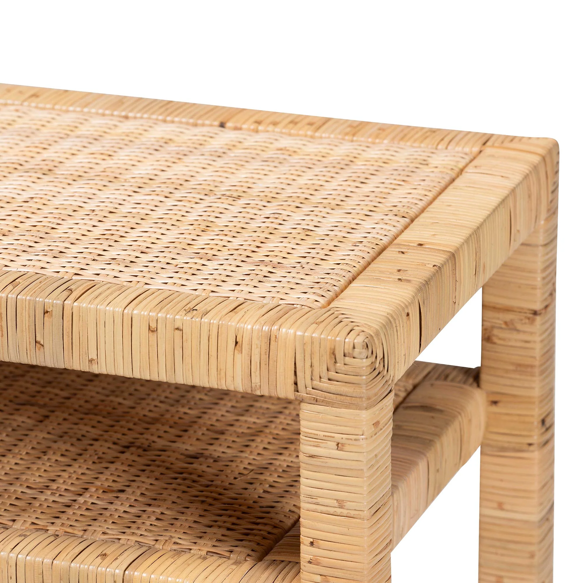 Baxton Studio bali & pari Kalimantan Bohemian Light Honey Rattan and Acacia Wood Console Table - Image 7